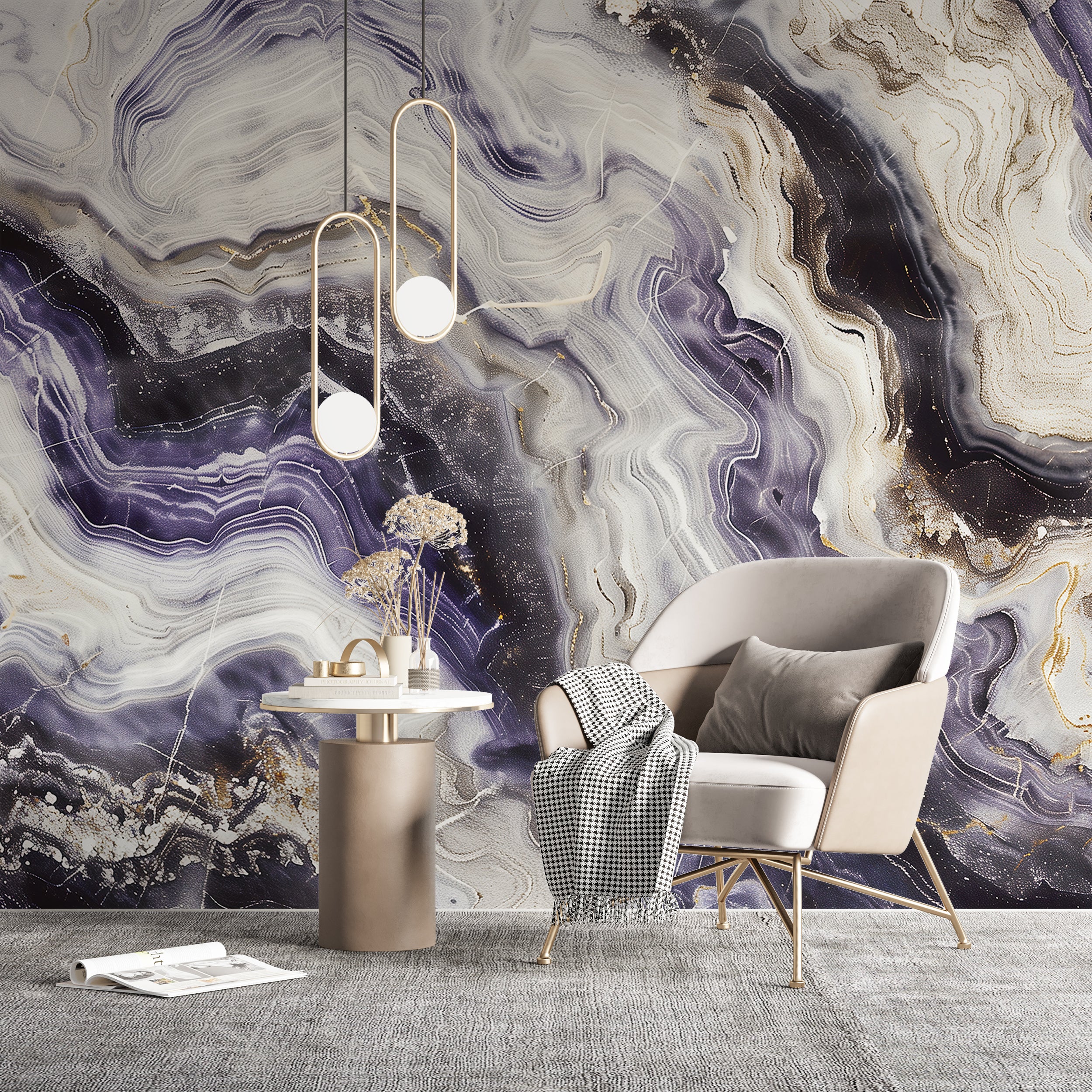 Purple and grey marble wallpaper Self-adhesive colorful marble texture