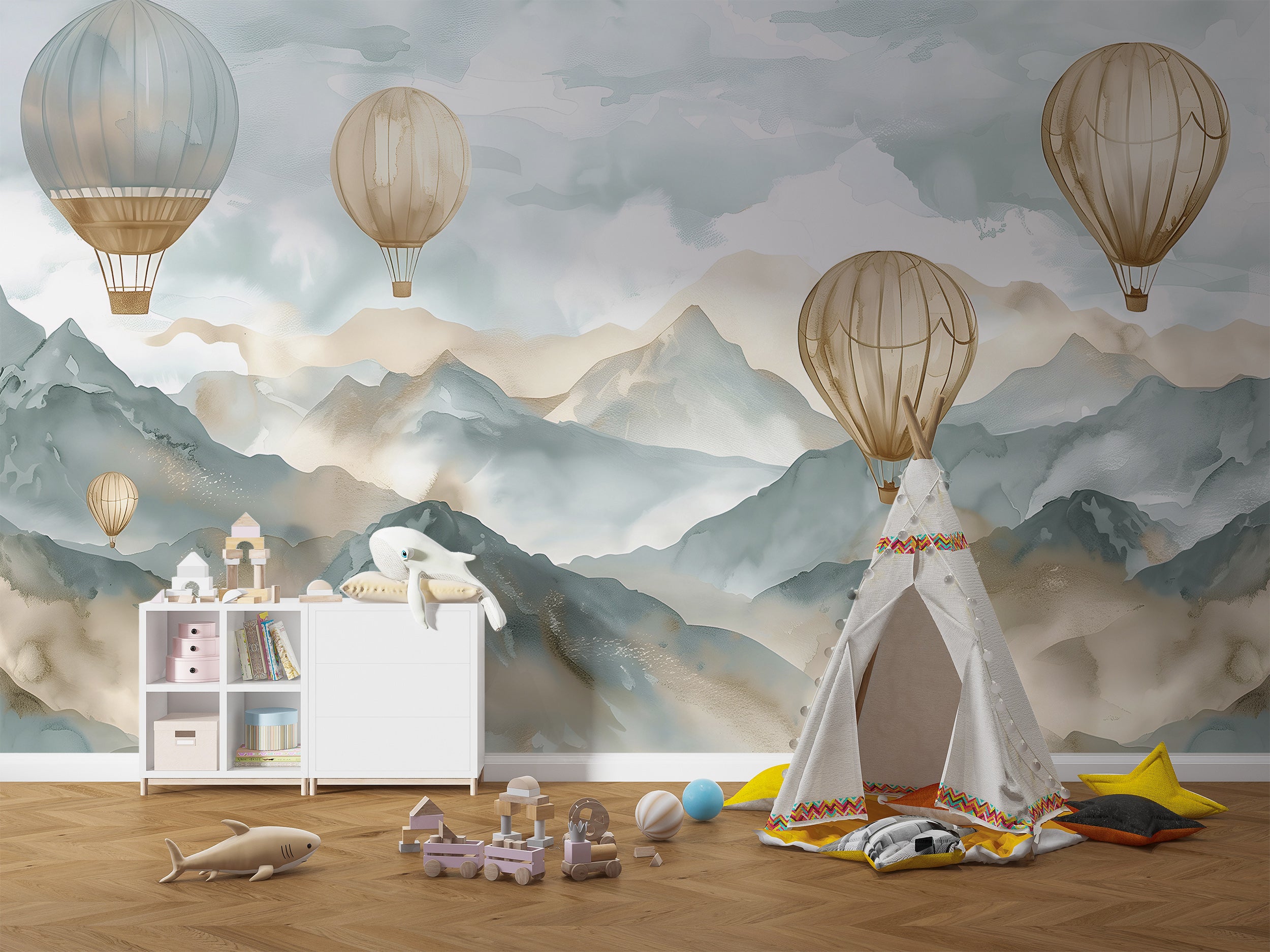Hot air balloons and mountains wallpaper