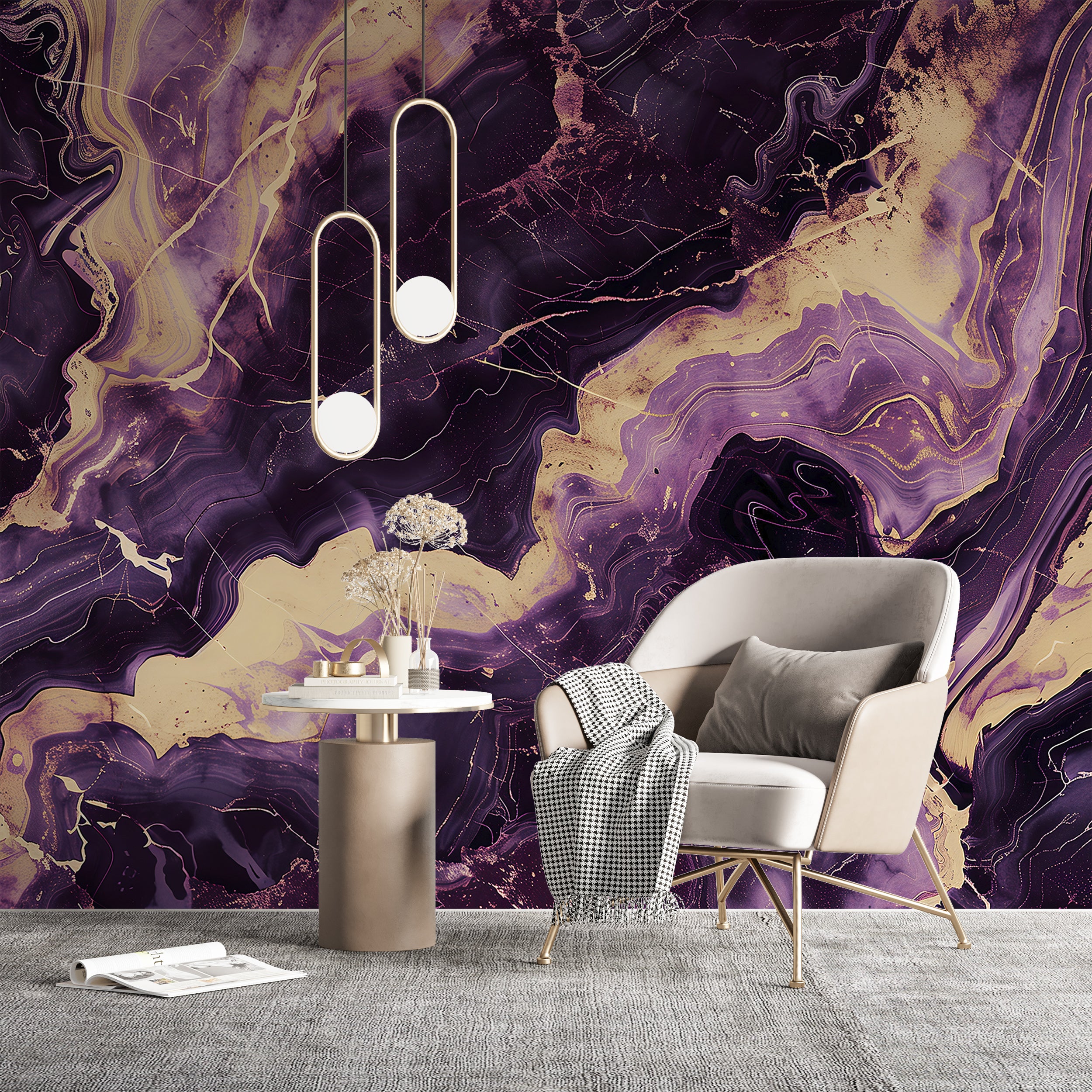 Purple and beige marble wallpaper Dark marble mural peel and stick