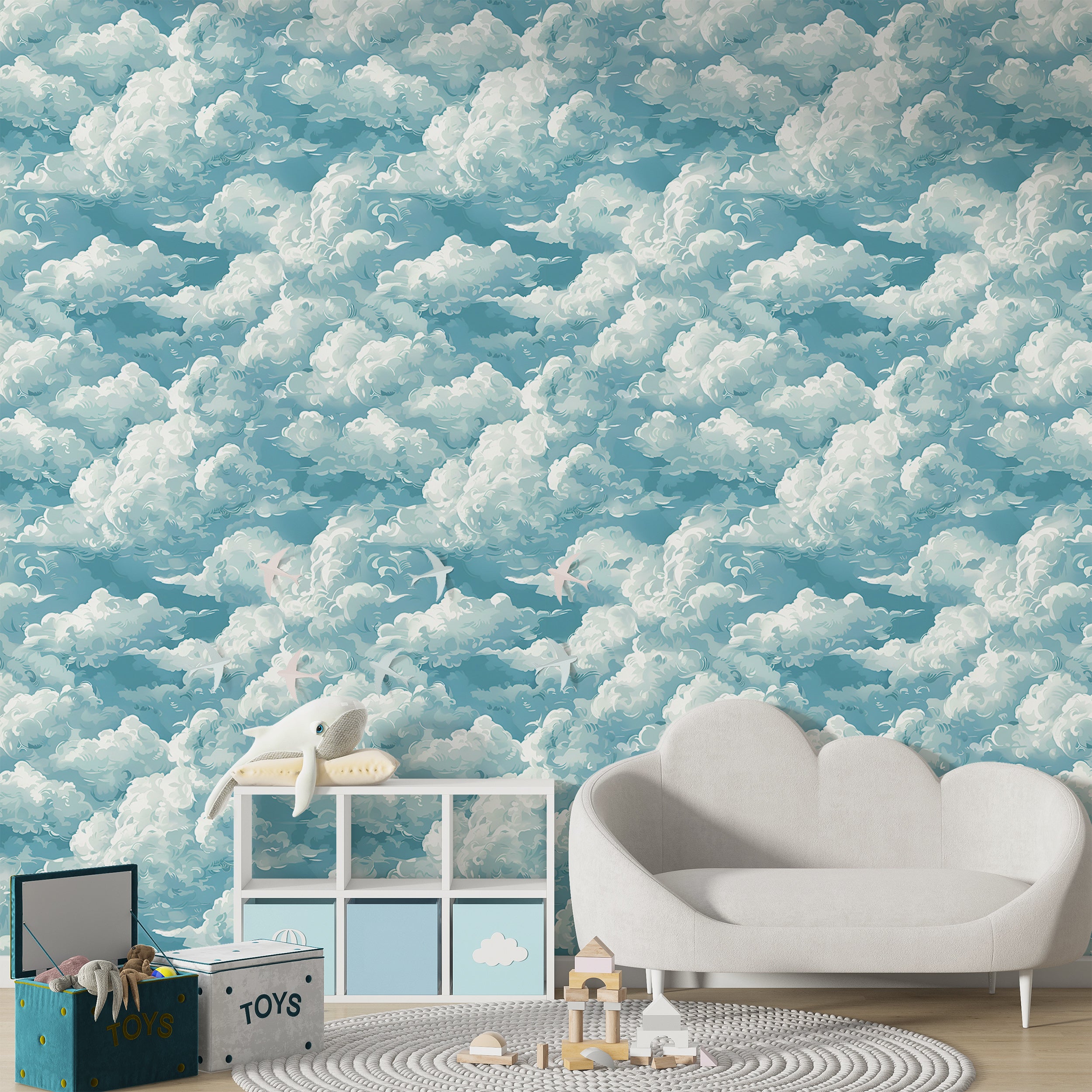 Soft cloud pattern peel and stick wallpaper