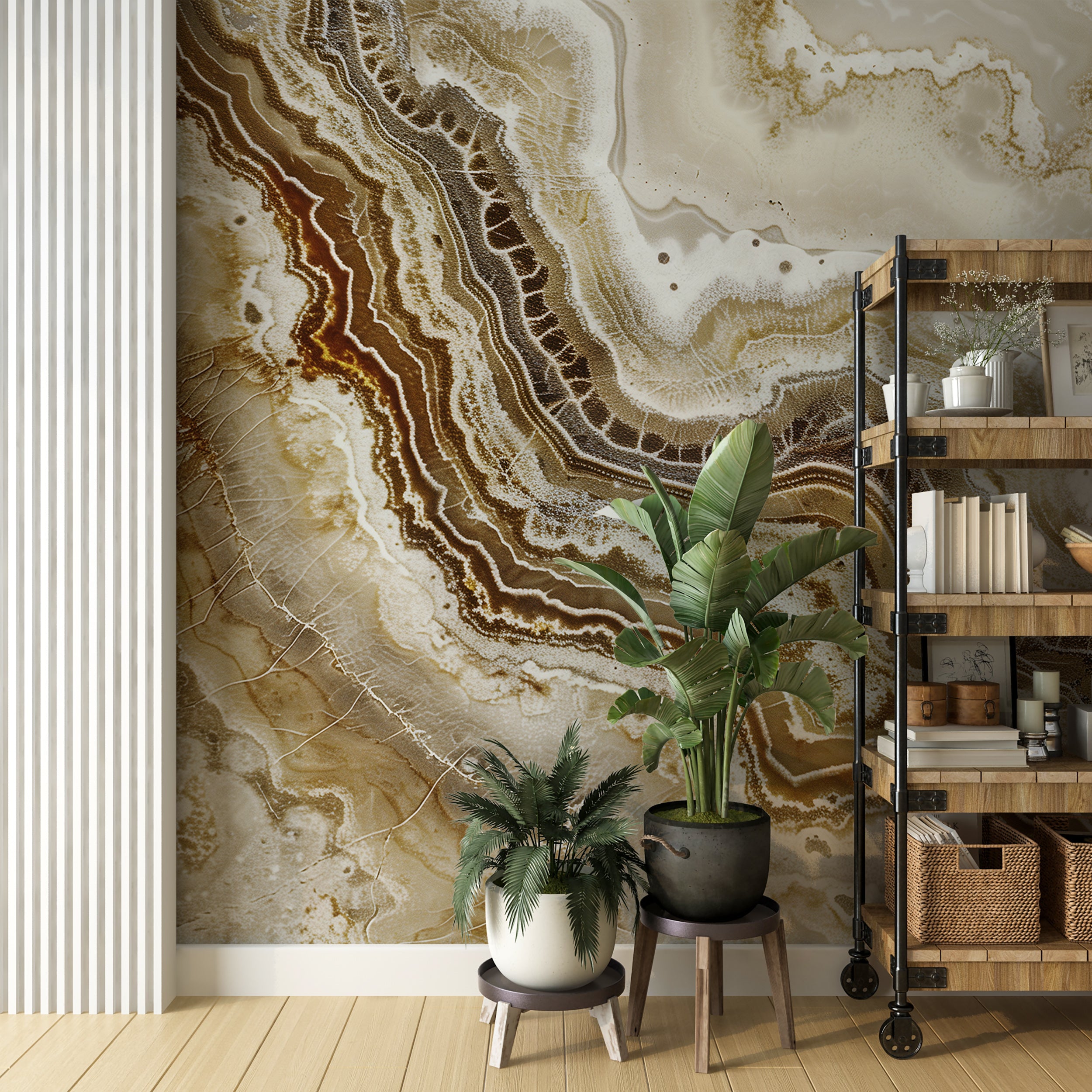 Beige and brown stone texture mural Removable marble wall decor bathroom