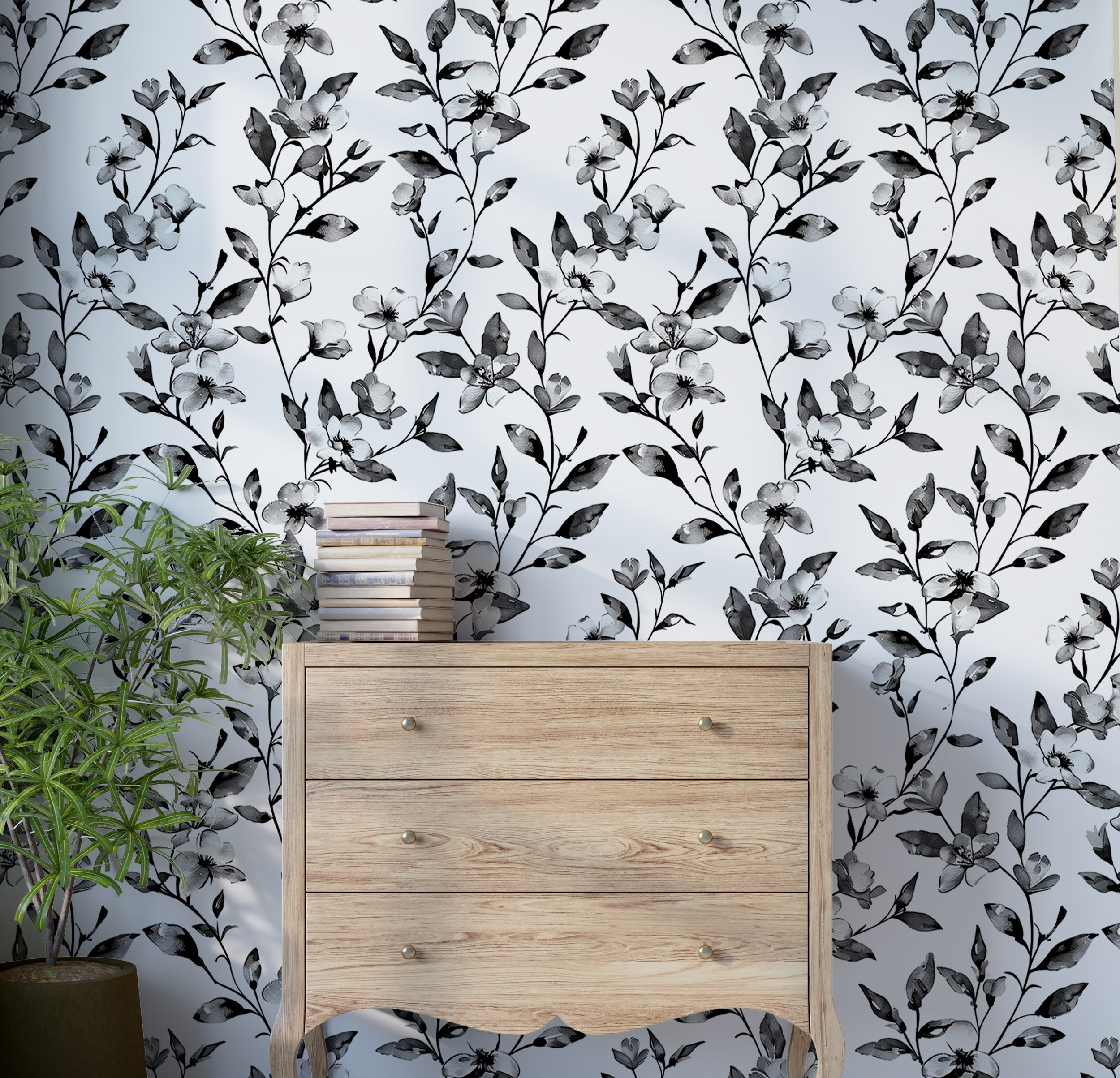 Black and white peel and stick wall mural