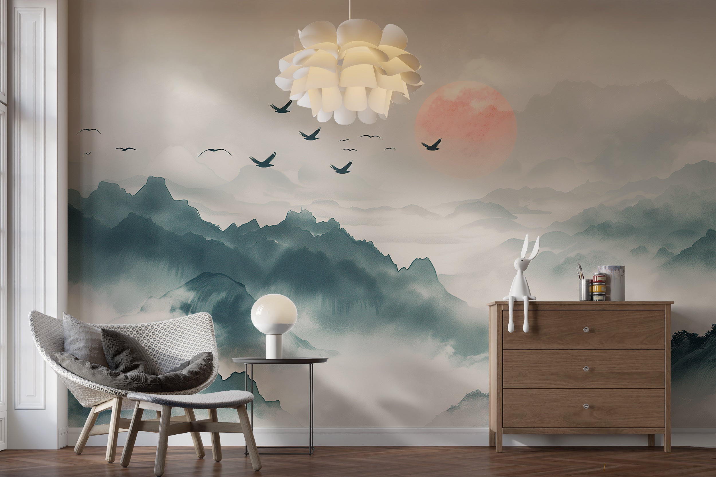 Easy apply watercolor mountain mural