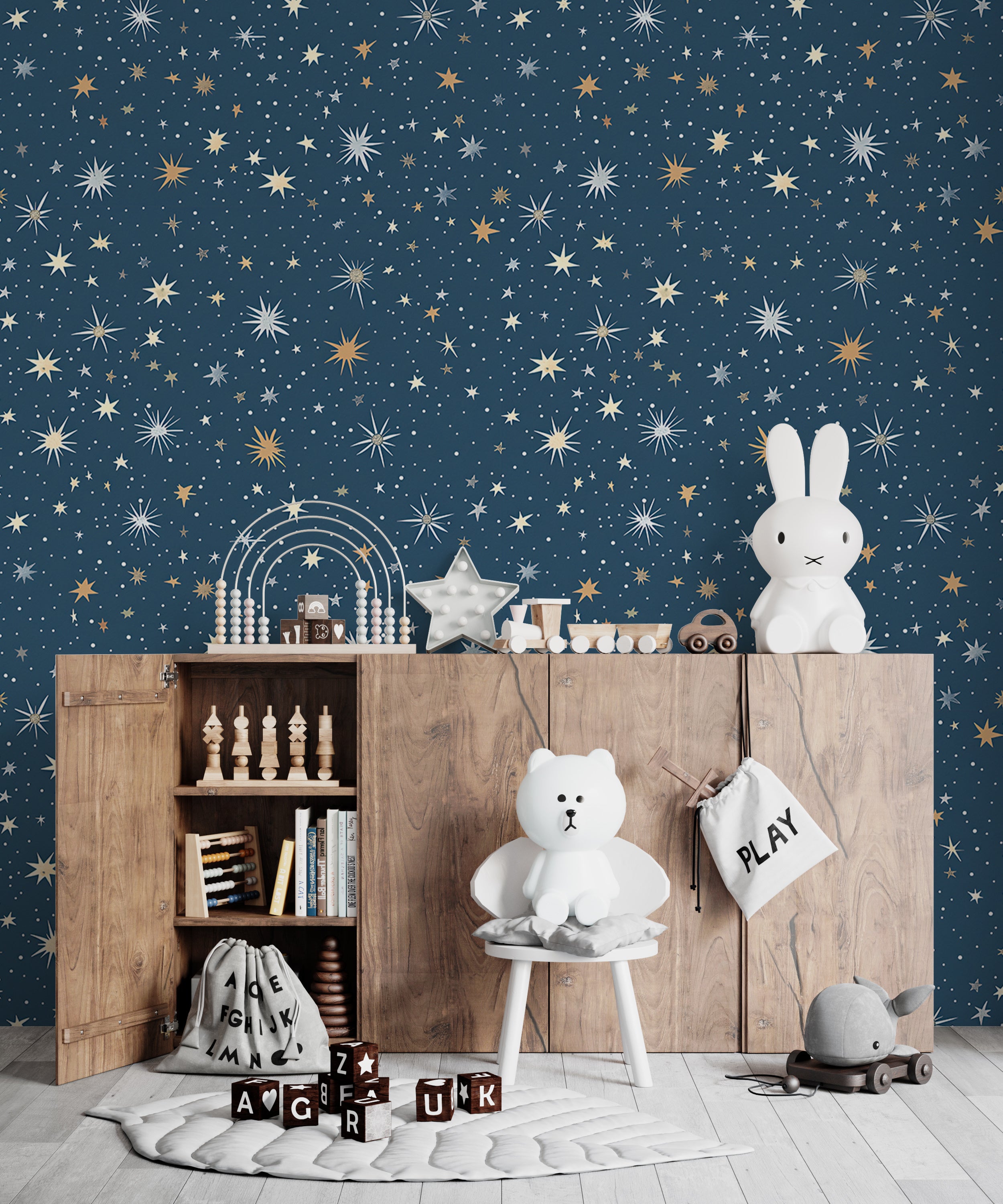 Nursery celestial peel and stick wallpaper