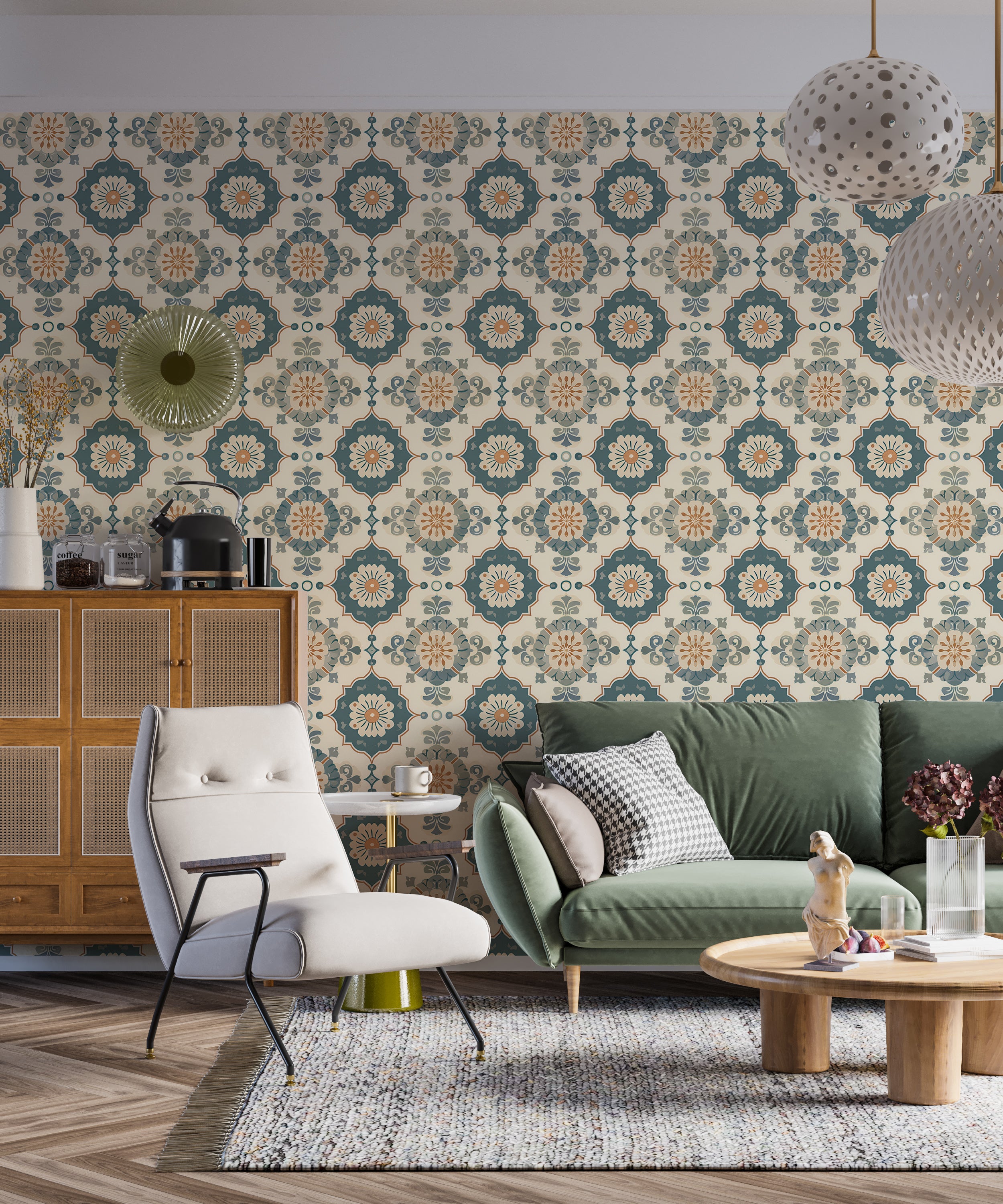 Removable geometrical Moroccan tile wallpaper