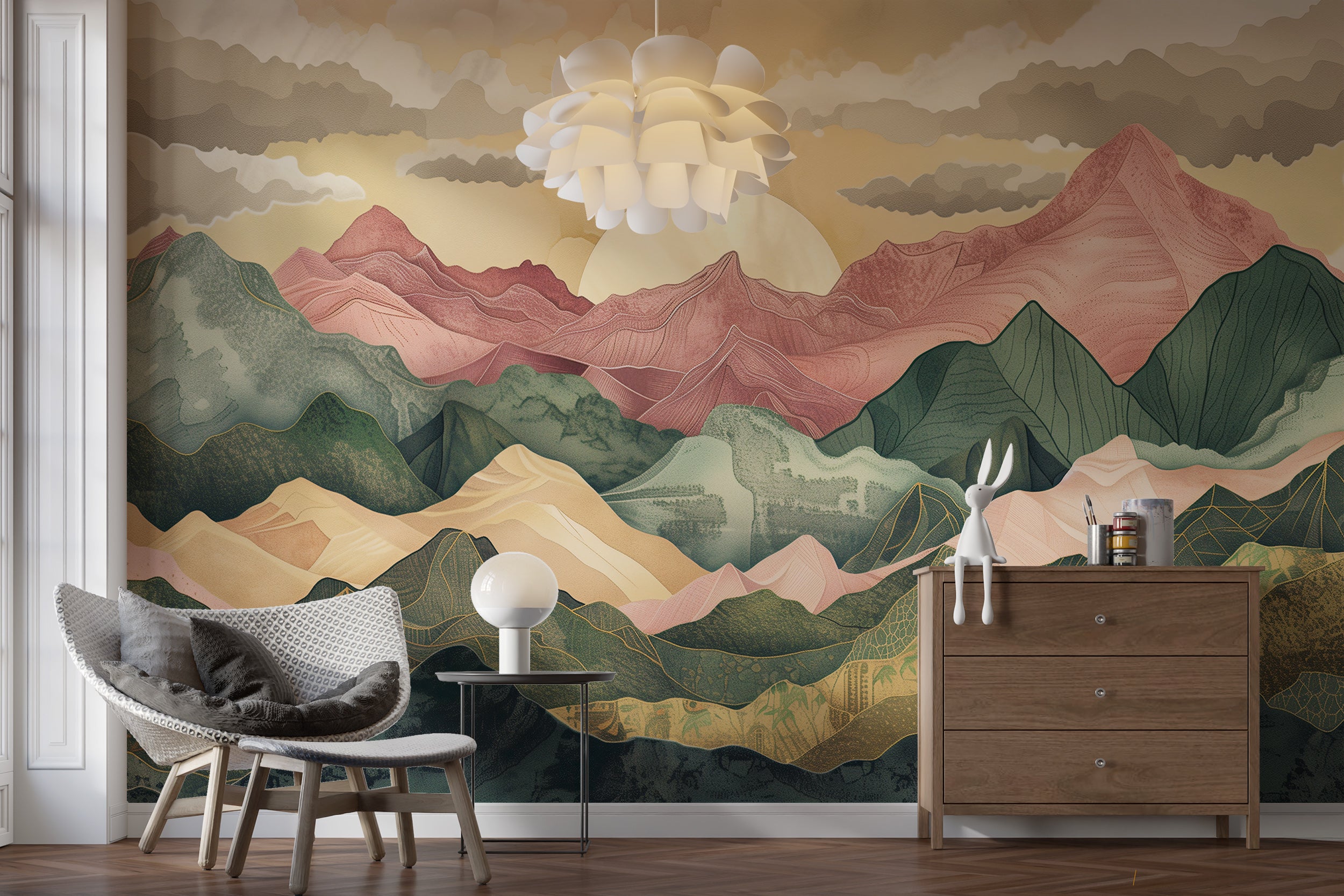 Artistic mountain landscape wallpaper peel and stick