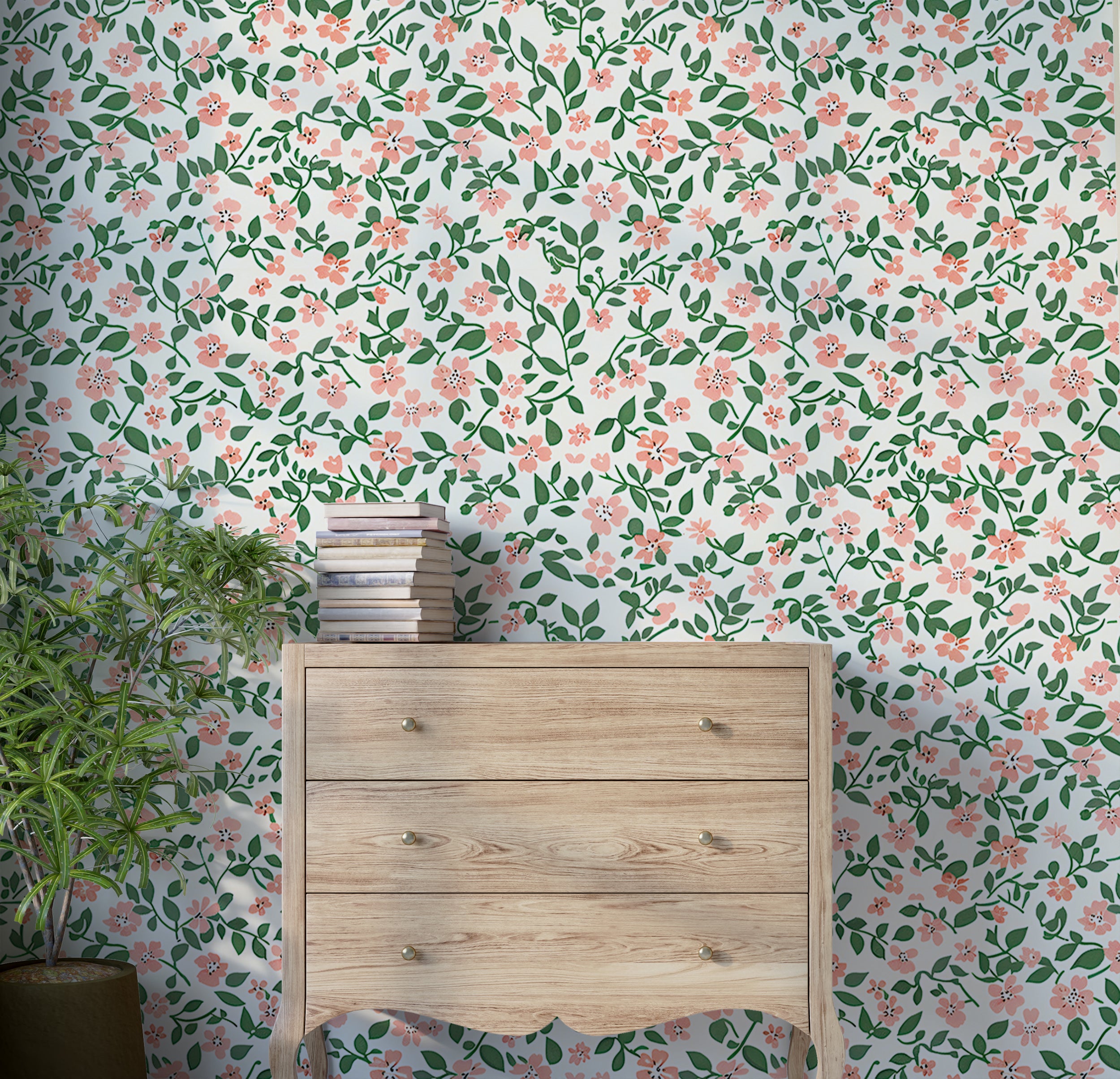 Botanical pattern peel and stick wall decor