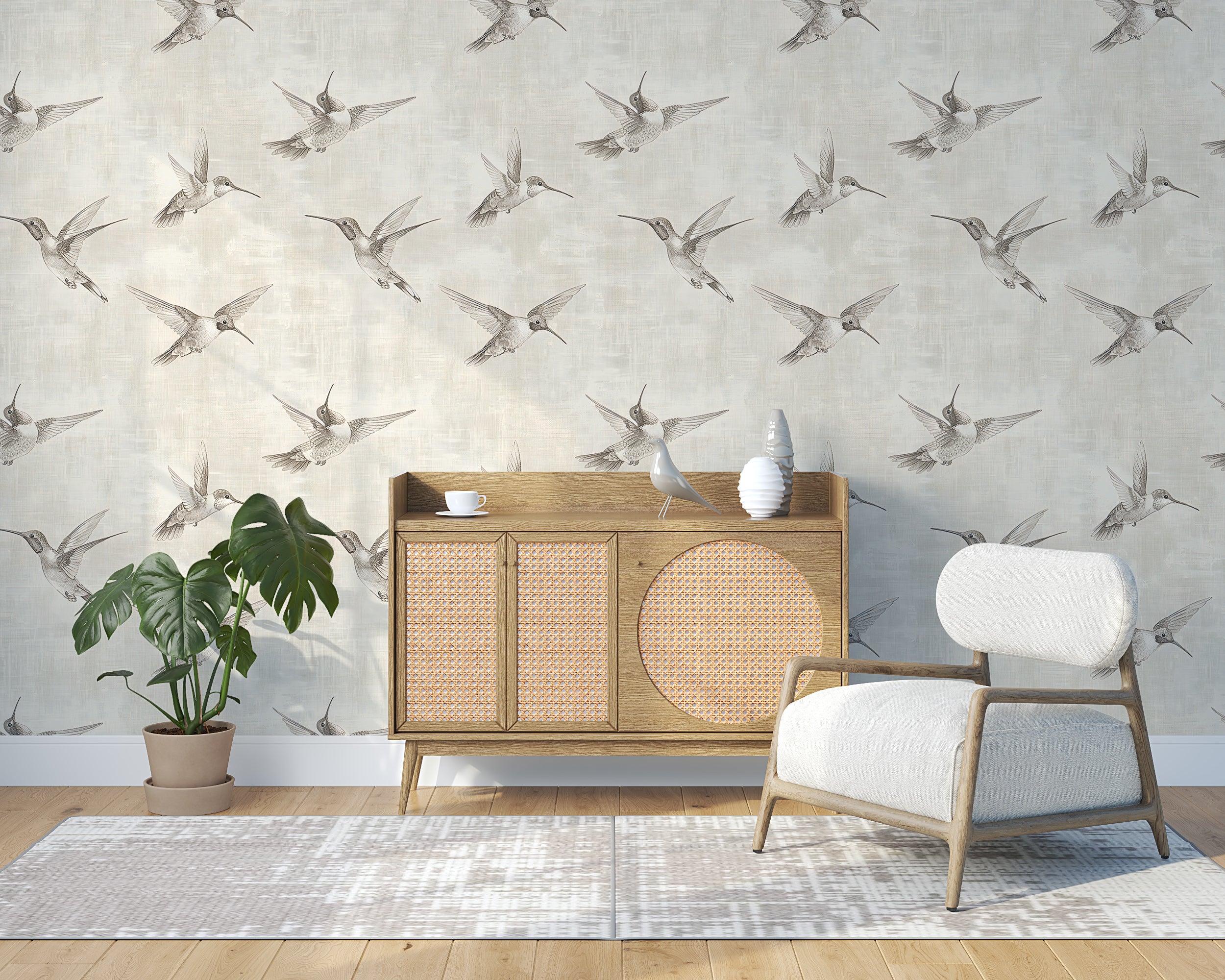 Contemporary bird wallpaper for office