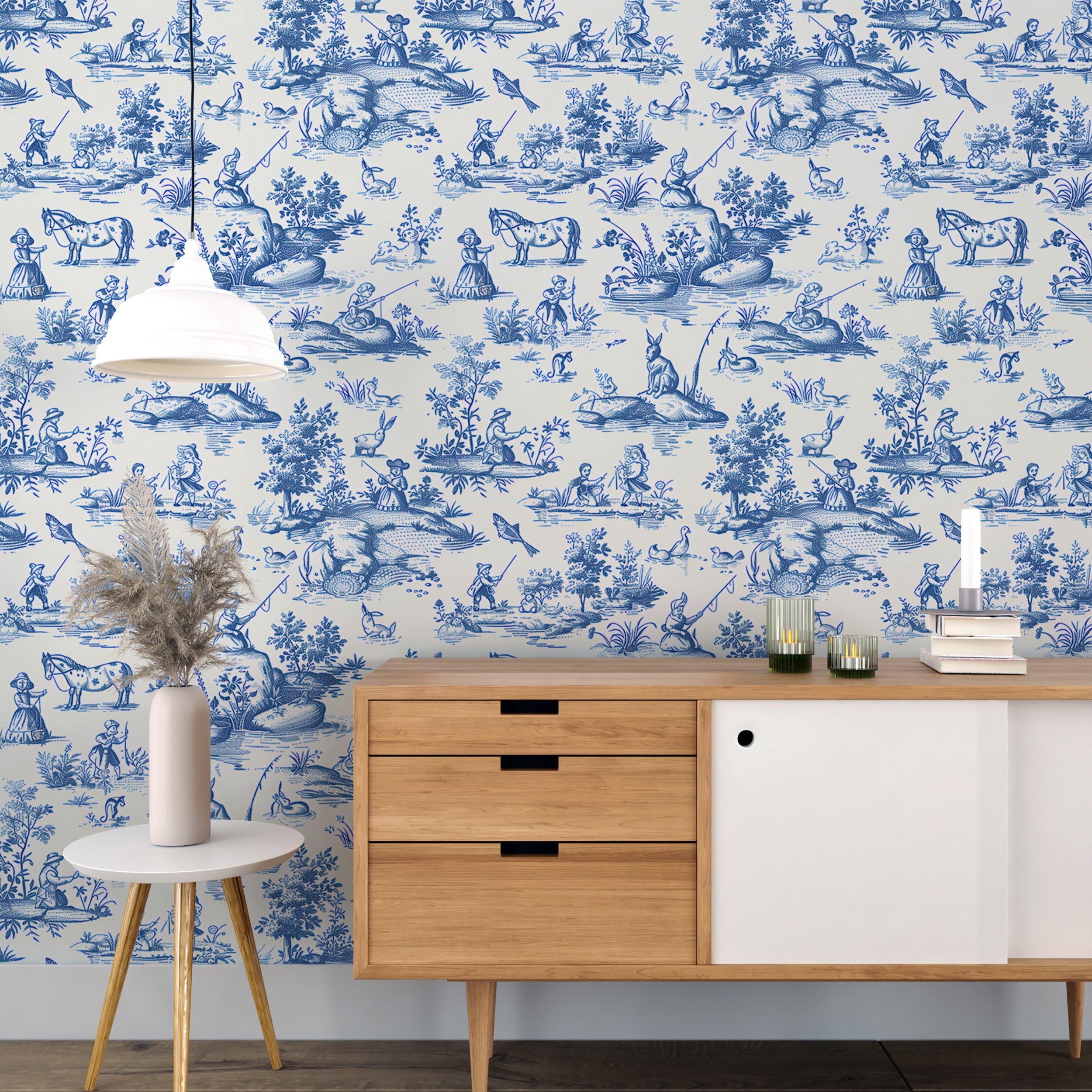 Elegant white and blue pastoral wallpaper Easy-to-apply French vintage wallpaper