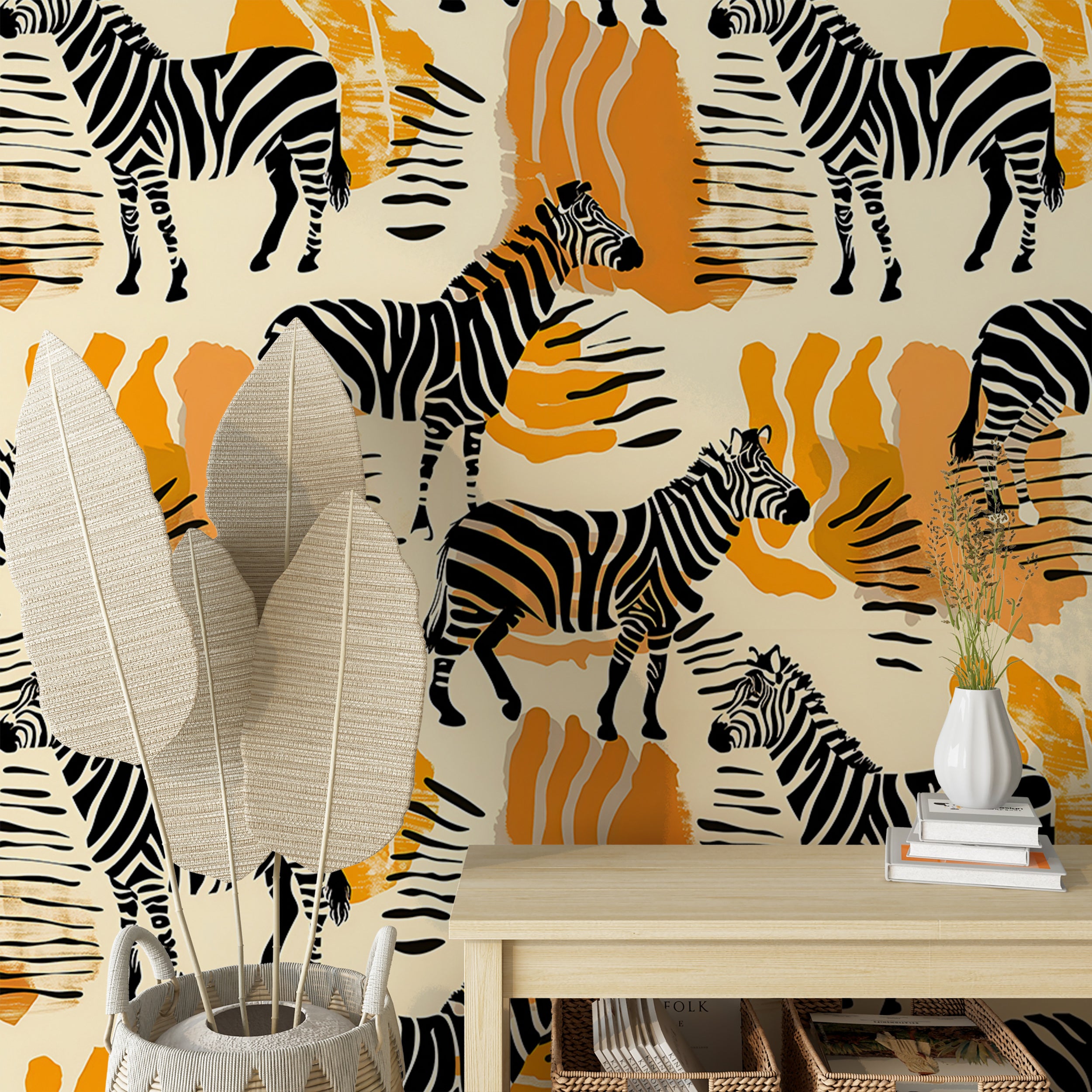 Exotic zebra print peel and stick wallpaper