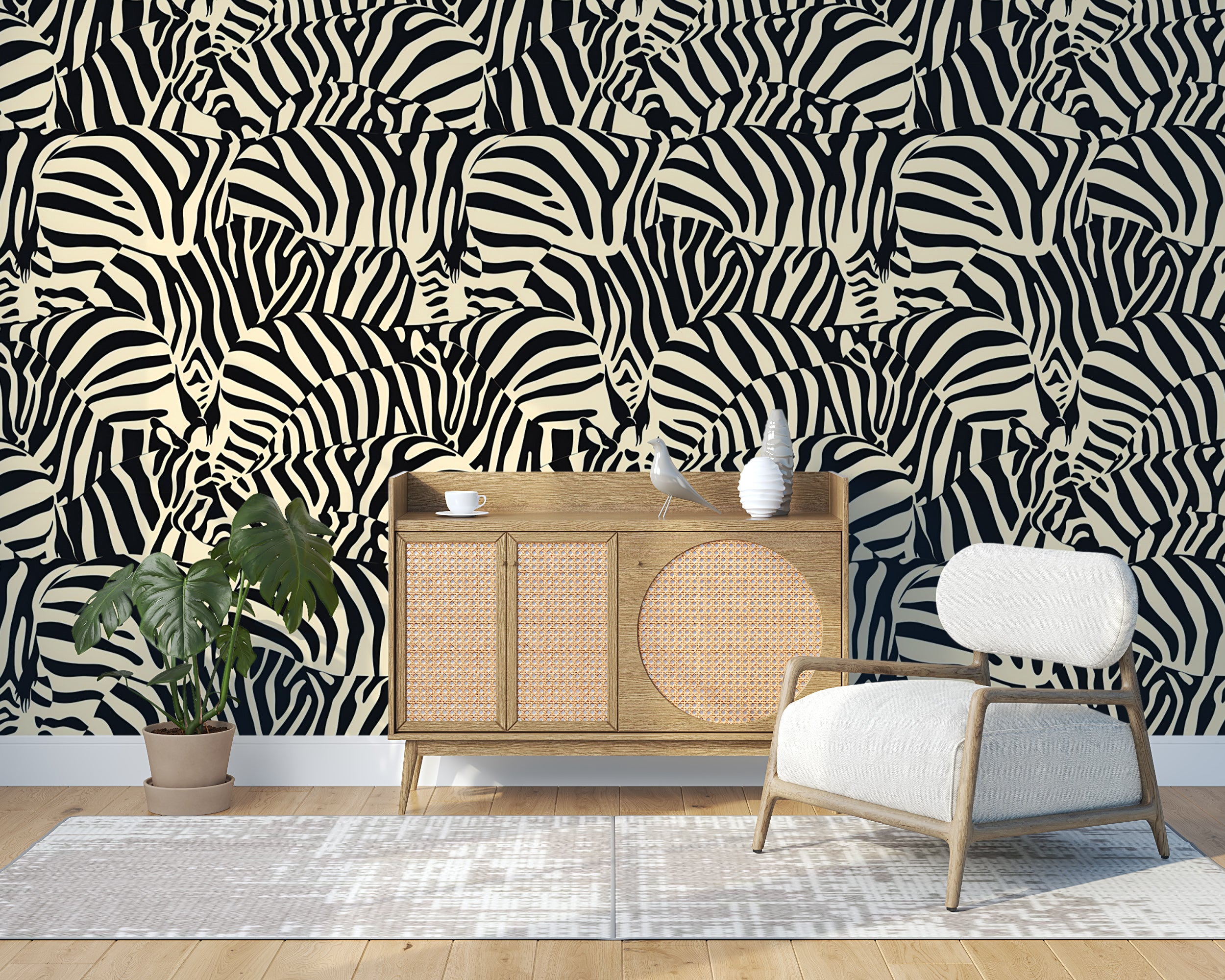 Zebra print accent wall wallpaper Easy-to-apply safari style wallpaper