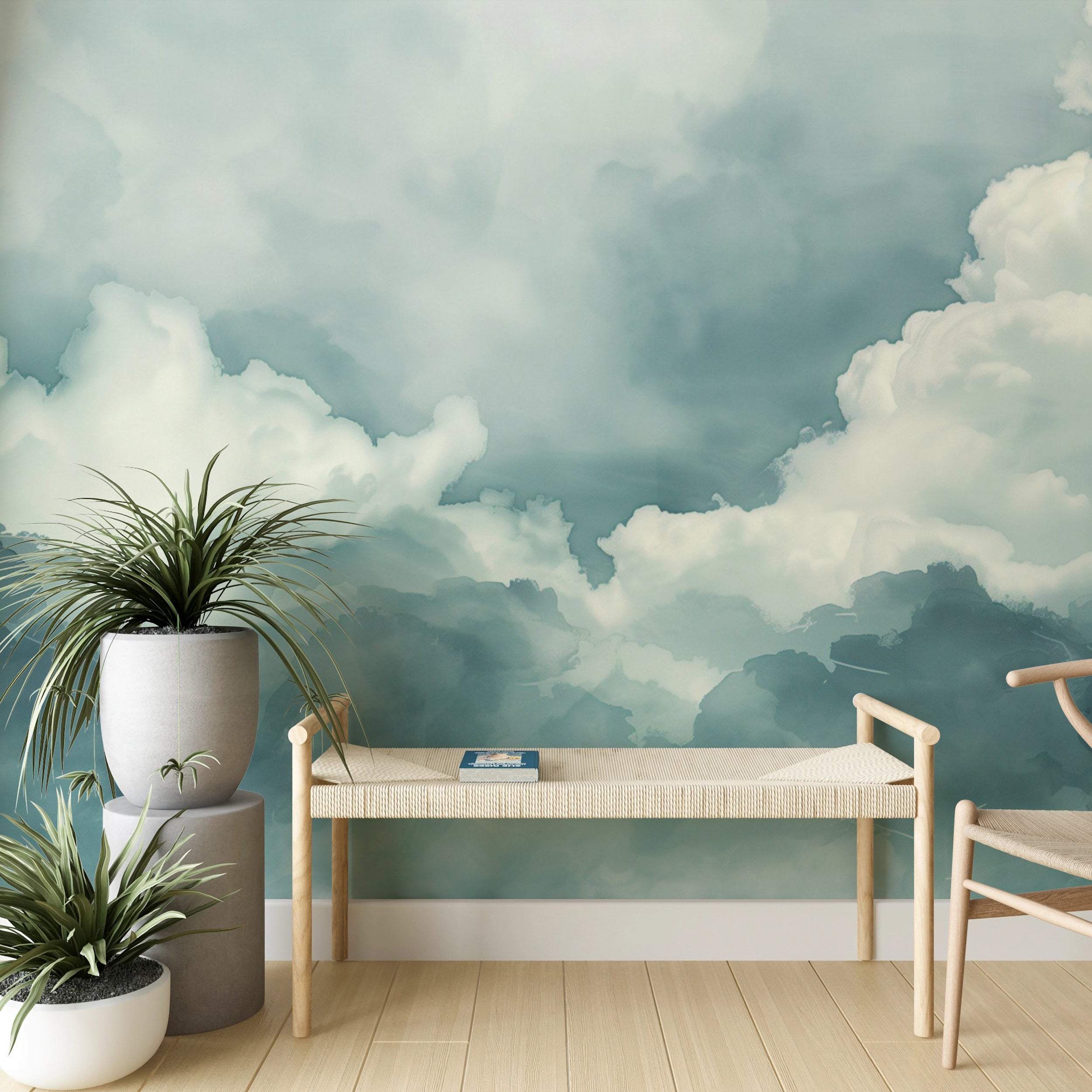 Easy-to-install peel and stick cloud mural