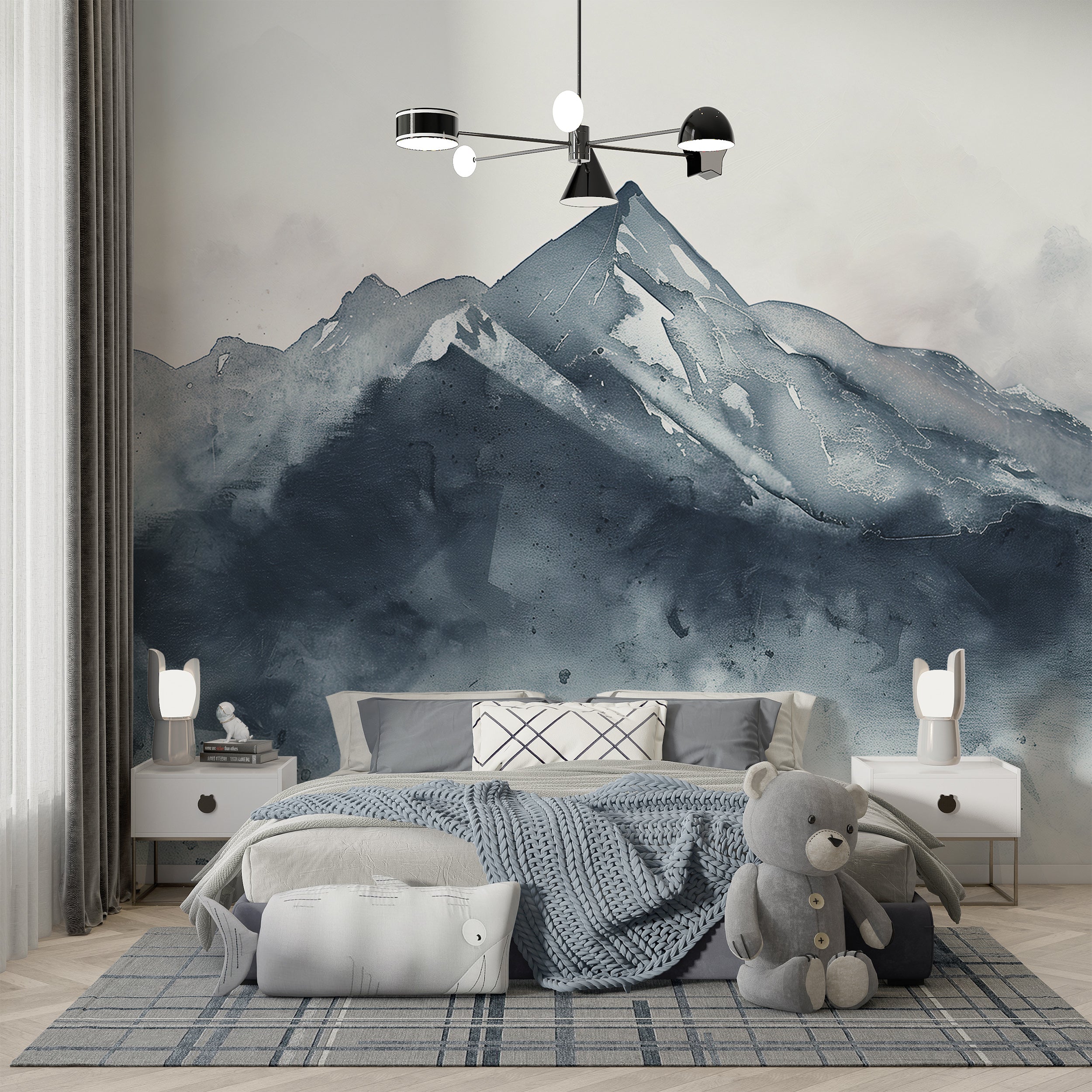 Grey mountain mural for office decor