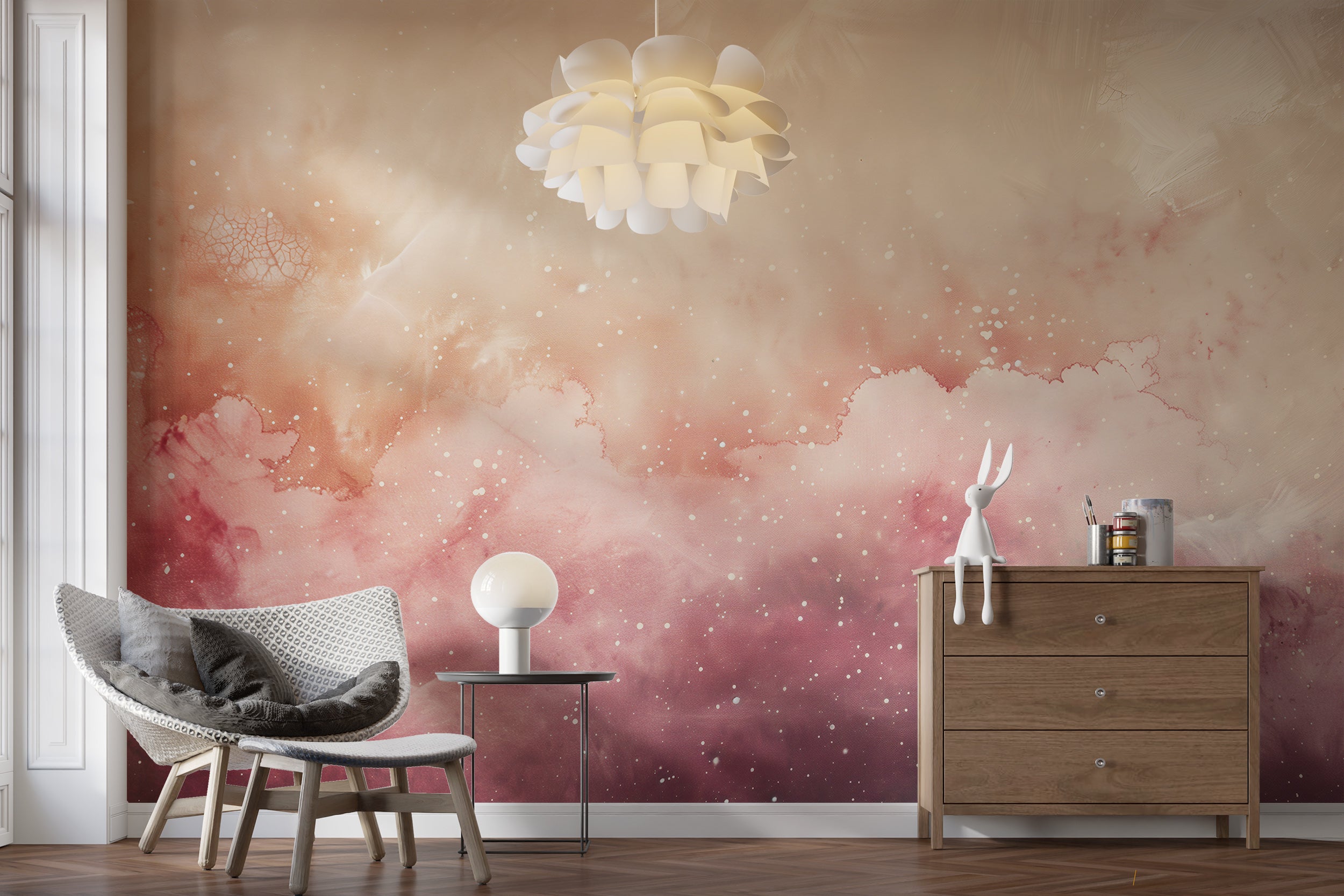 Calming celestial wallpaper with stars and clouds