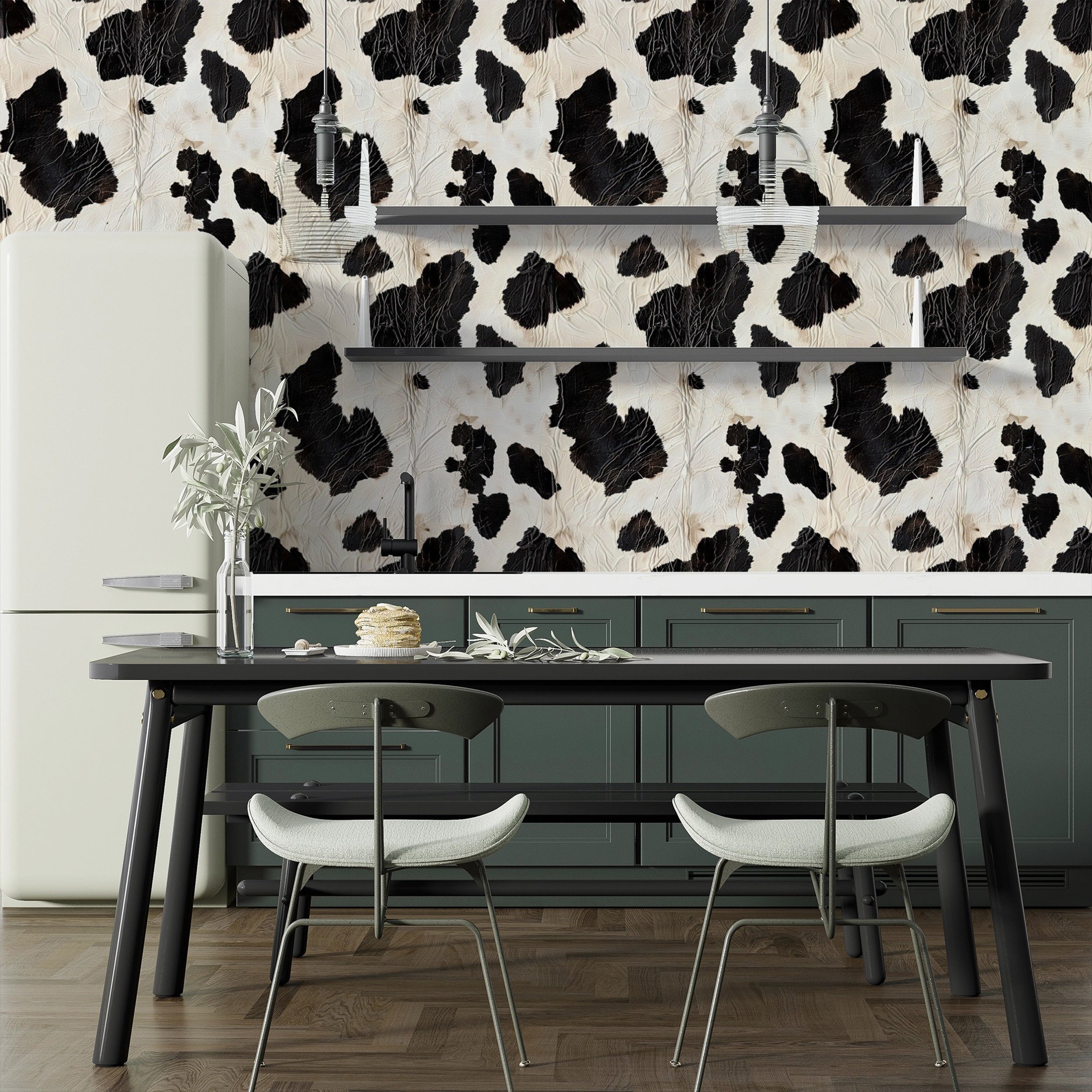 Realistic black and white cow pattern decor