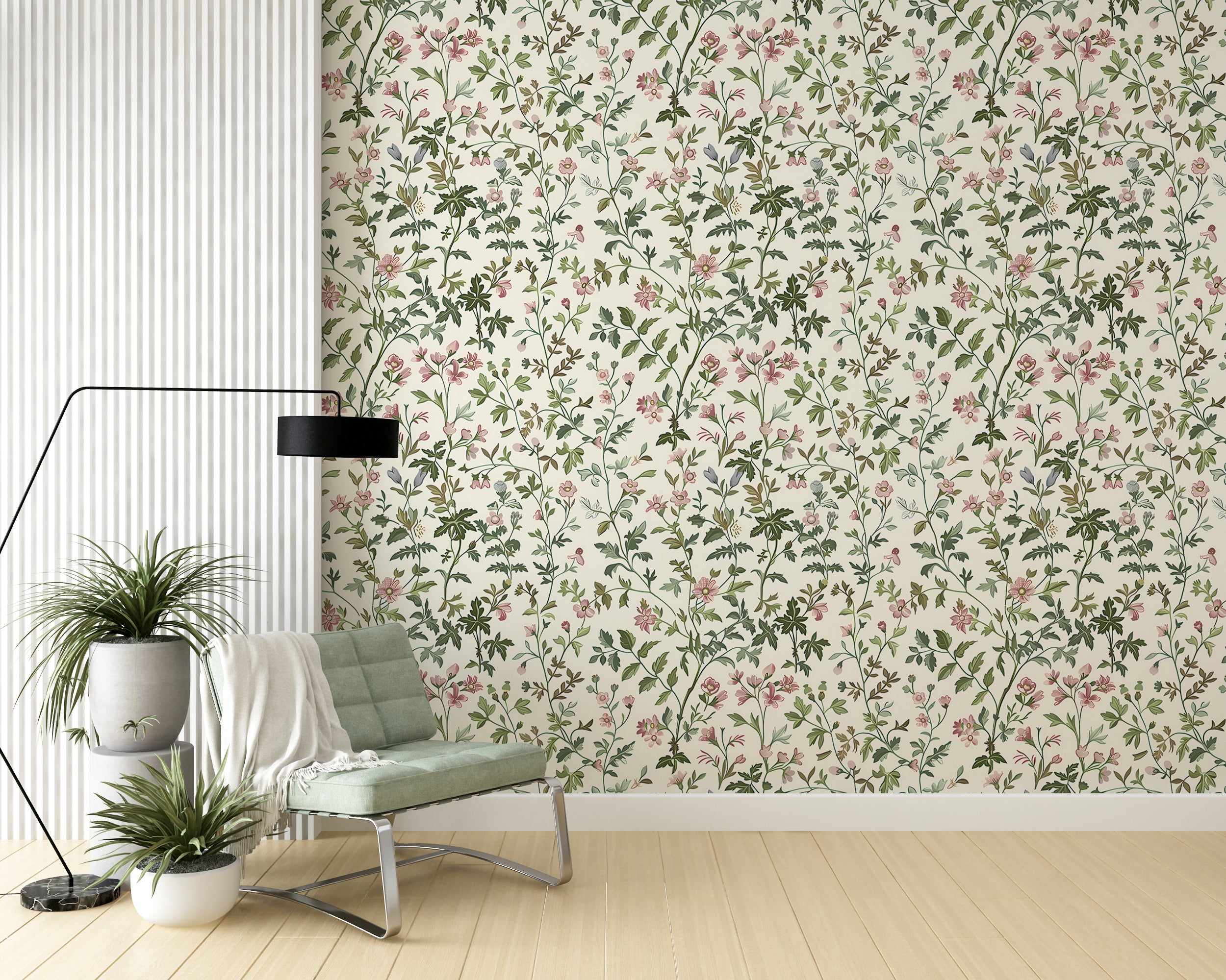 Serene botanical wallpaper for office spaces