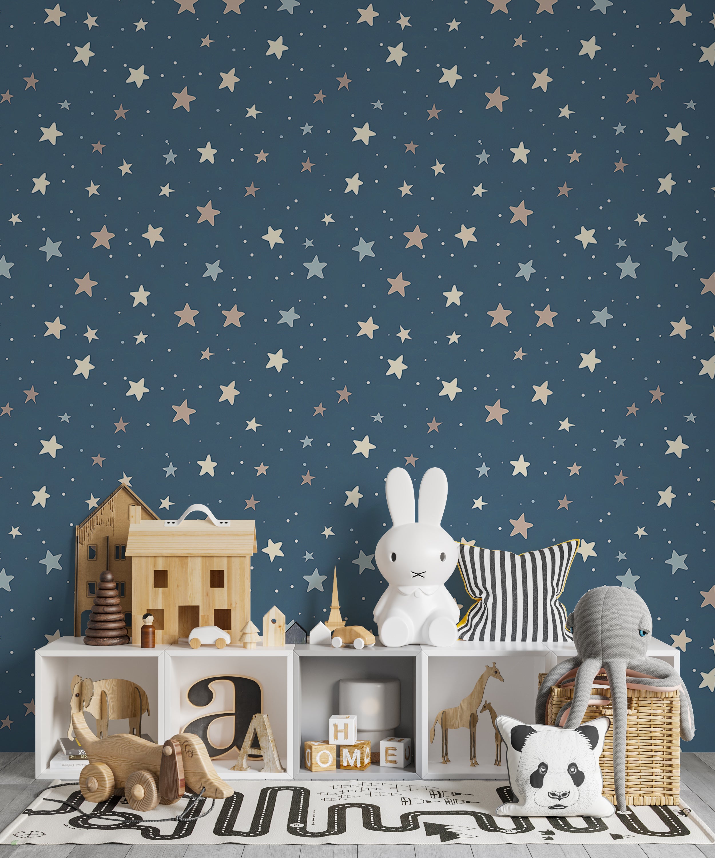 Blue starry wallpaper for nursery decor Pastel color stars peel and stick wallpaper