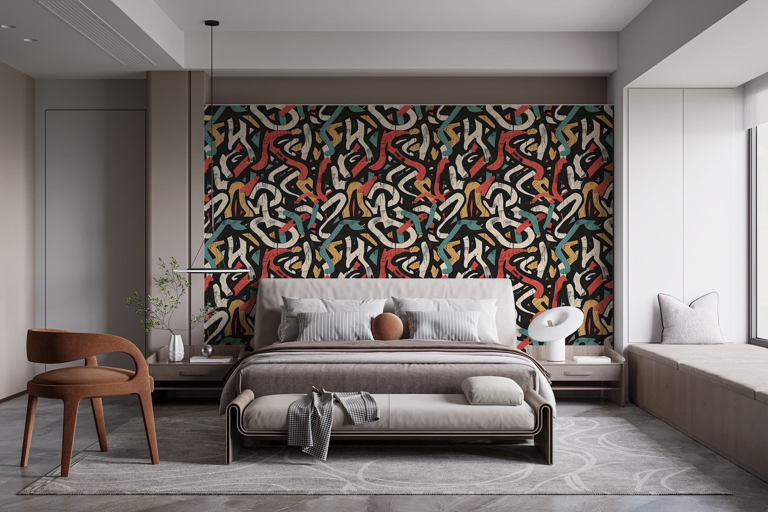 Colorful geometric graffiti wallpaper for rooms