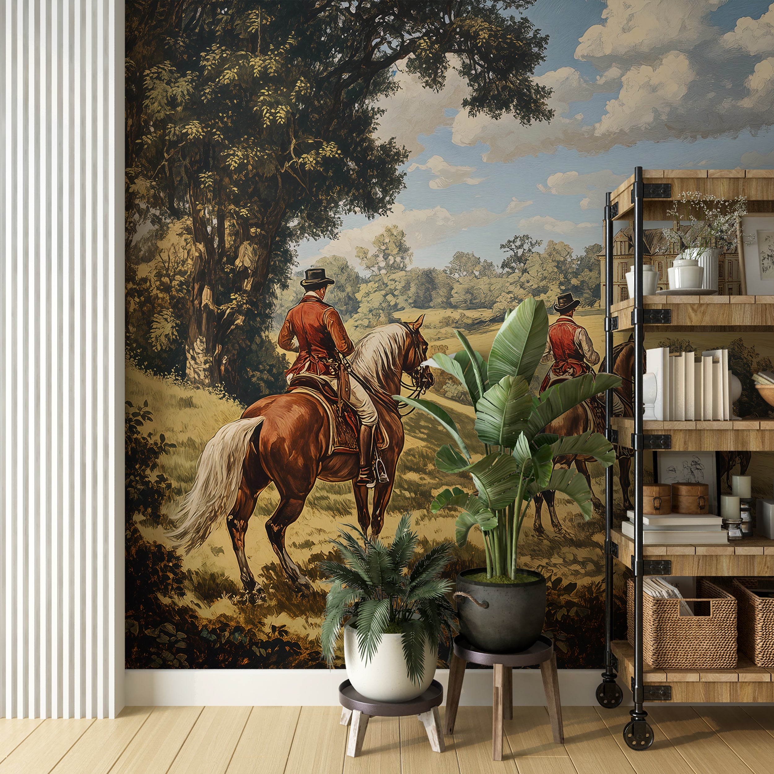 Timeless vintage landscape mural for traditional spaces