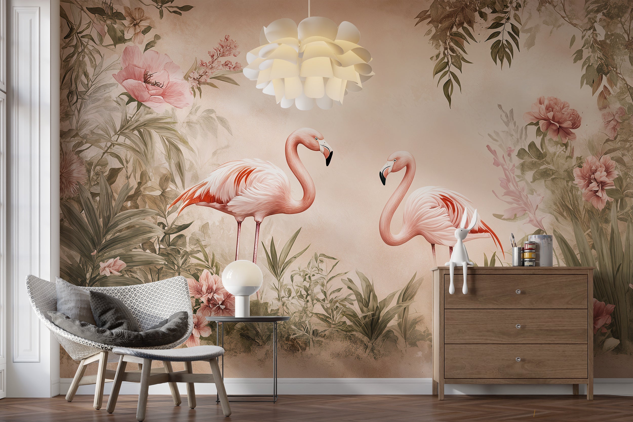 Vibrant soft pink flamingos wall art for modern spaces