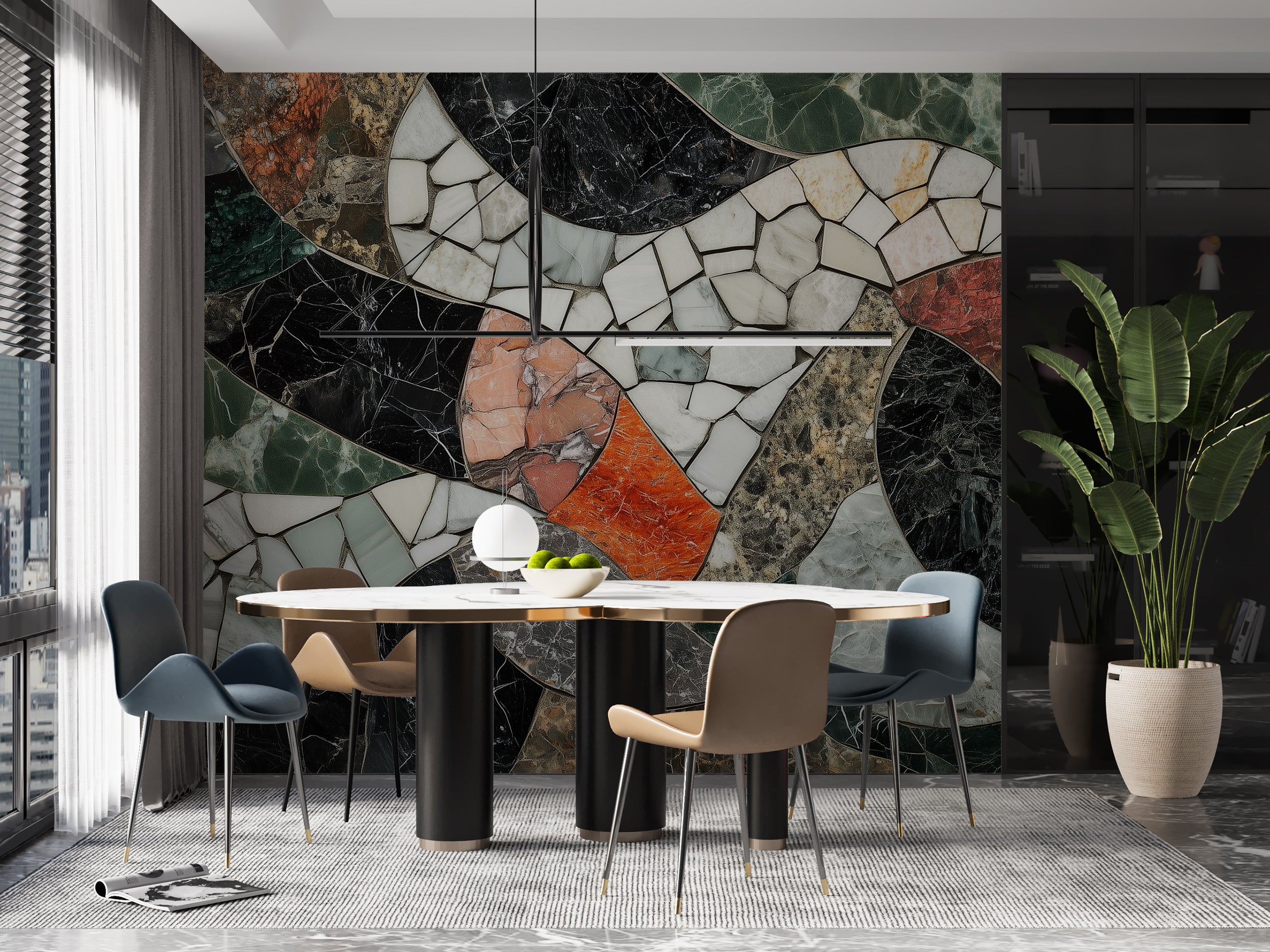 Abstract Marble Shapes Mural, Mosaic Tiles Wallpaper, Accent Wall Peel and Stick Removable Wall Mural