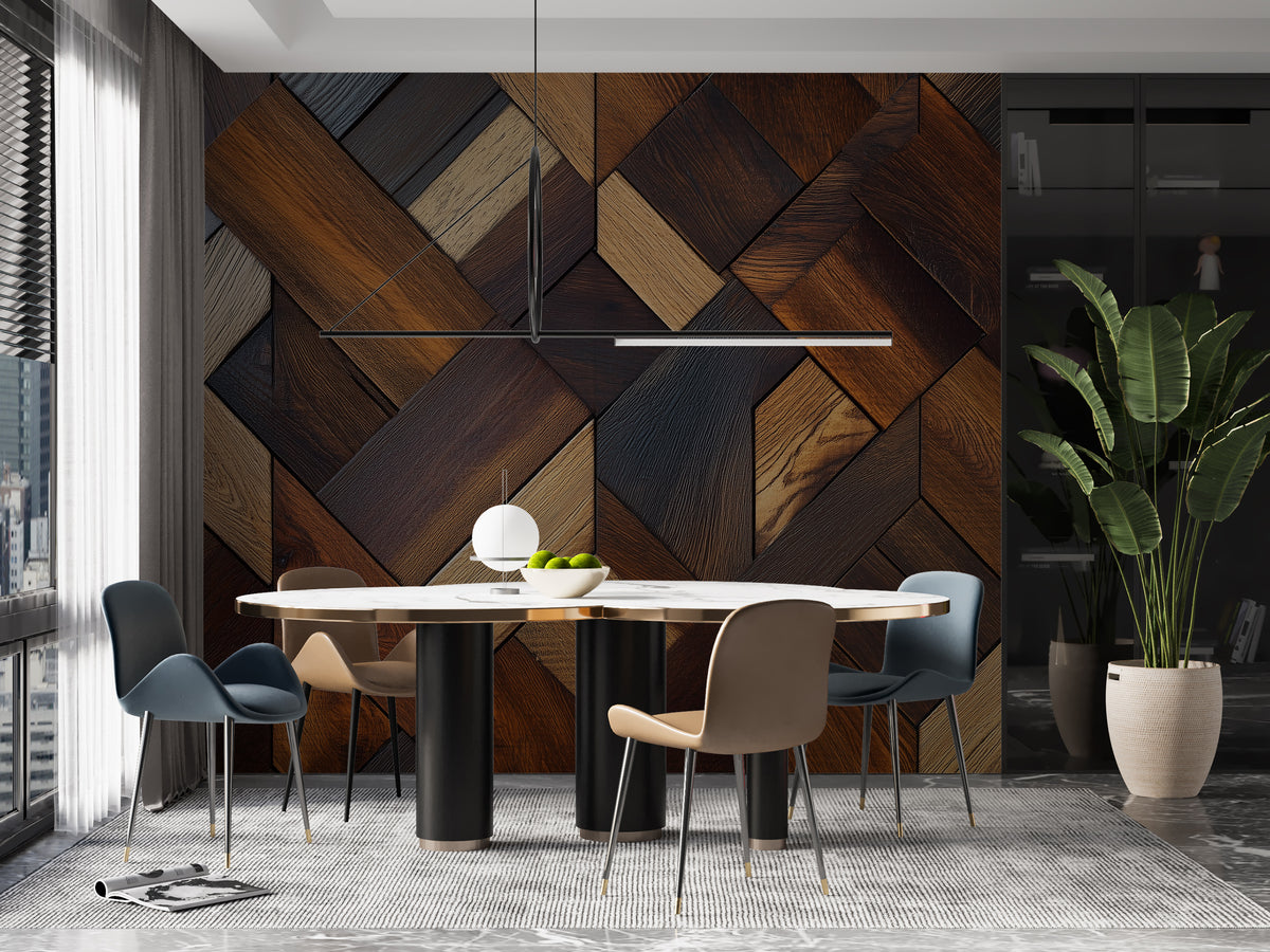 Dark Wooden Style Panels Wall Mural - Wood Shapes Wallpaper