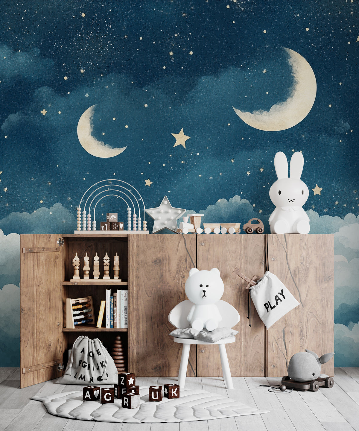Watercolor Starry Night Wallpaper - Nursery Cloudy Sky Wall Mural