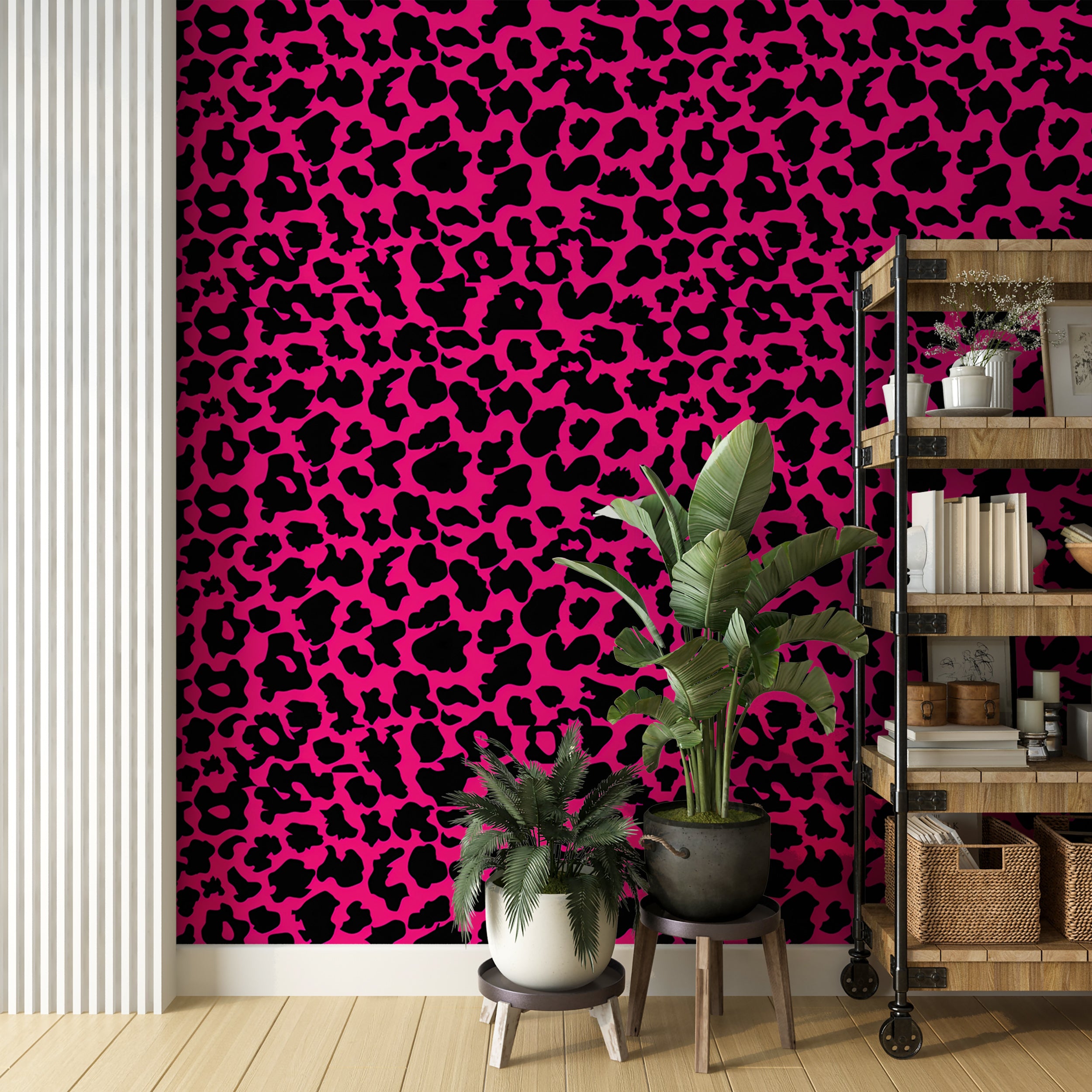 Neon pink leopard print wallpaper Abstract animal skin pattern wallpaper