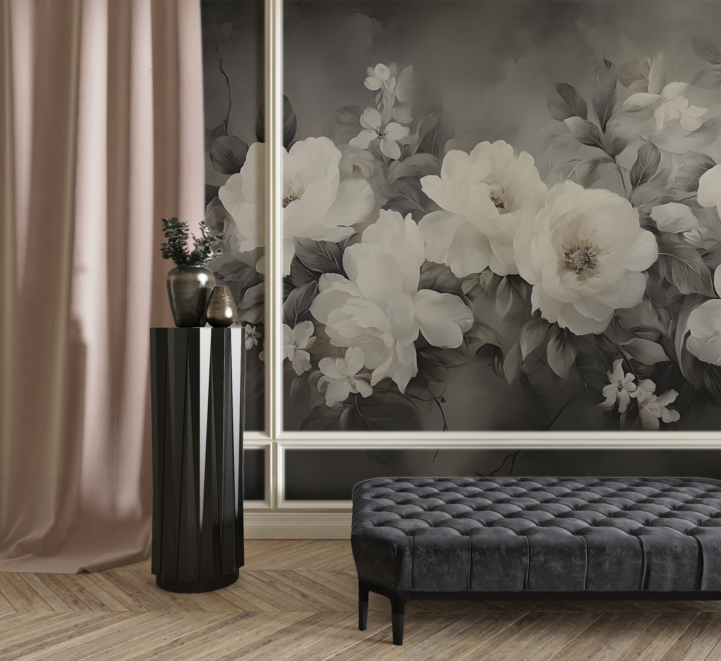 Black and White Floral Decor