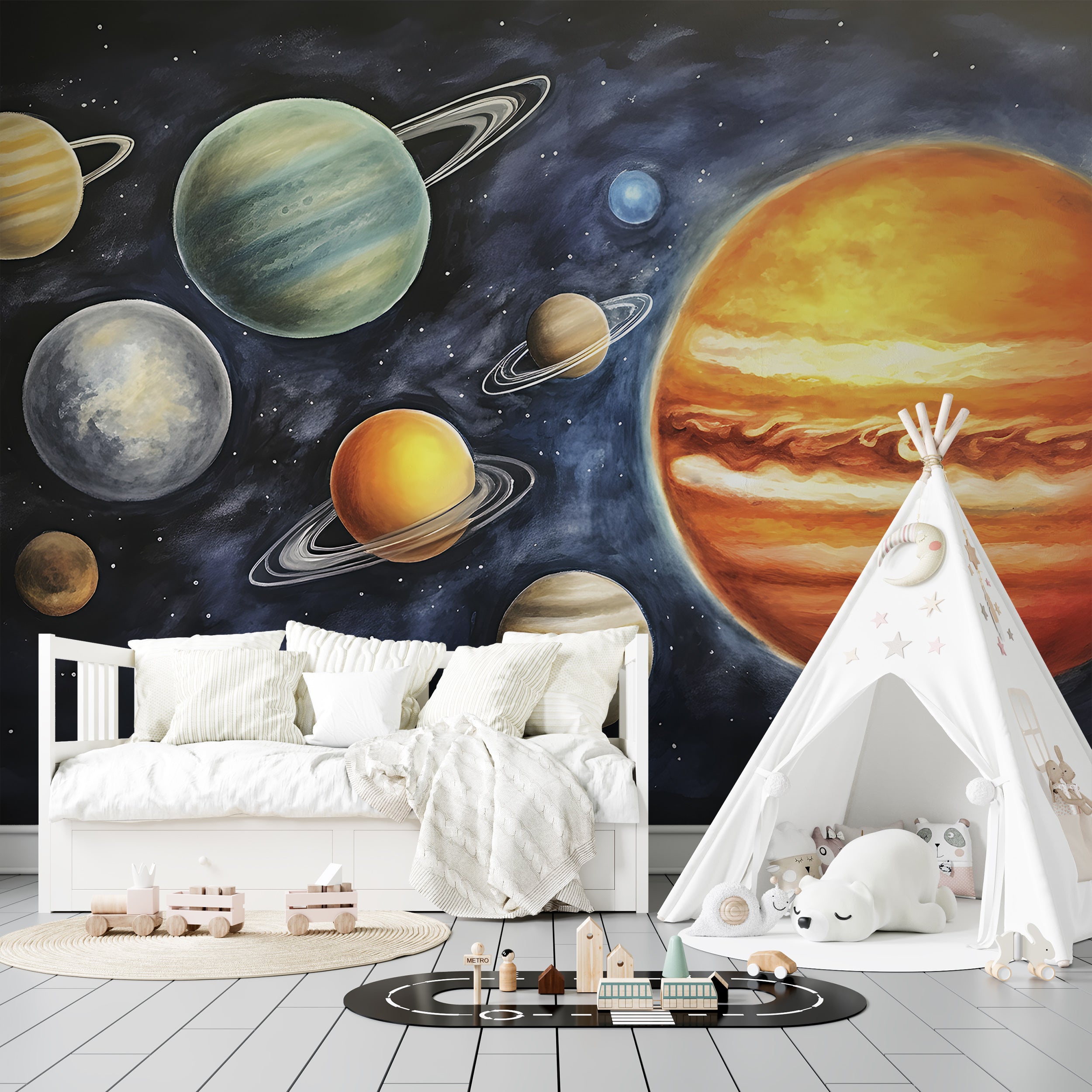 Solar System Watercolor Planets Mural