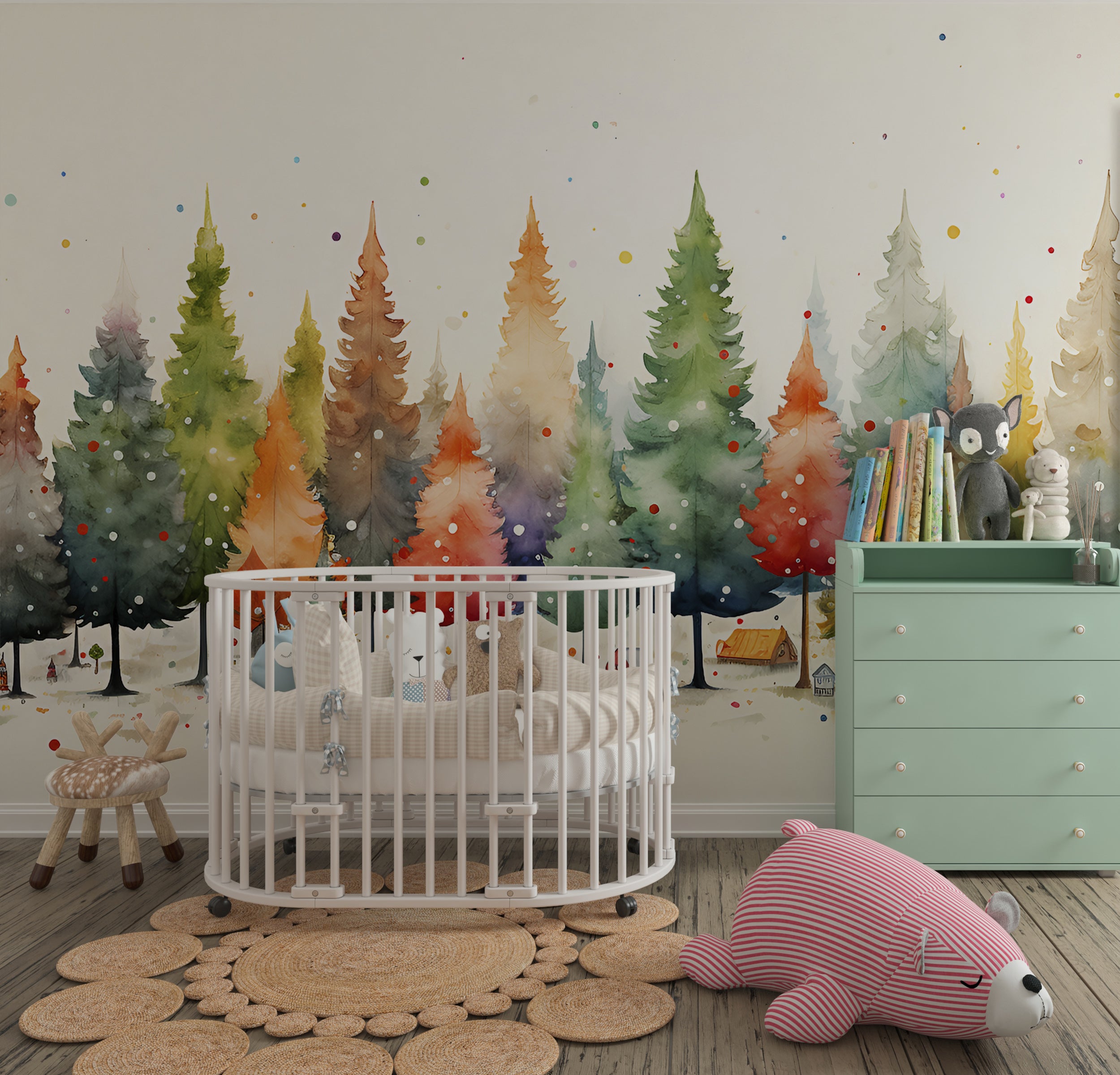 Nursery Watercolor Forest Peel and Stick Mural