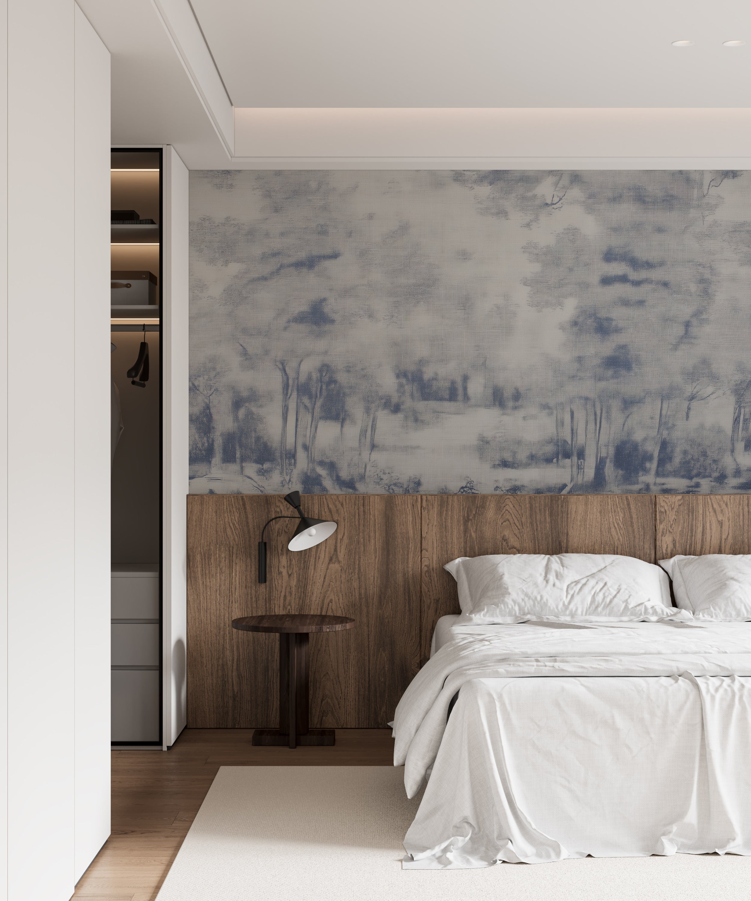 Blue trees on white mural

Washed out forest wall decor