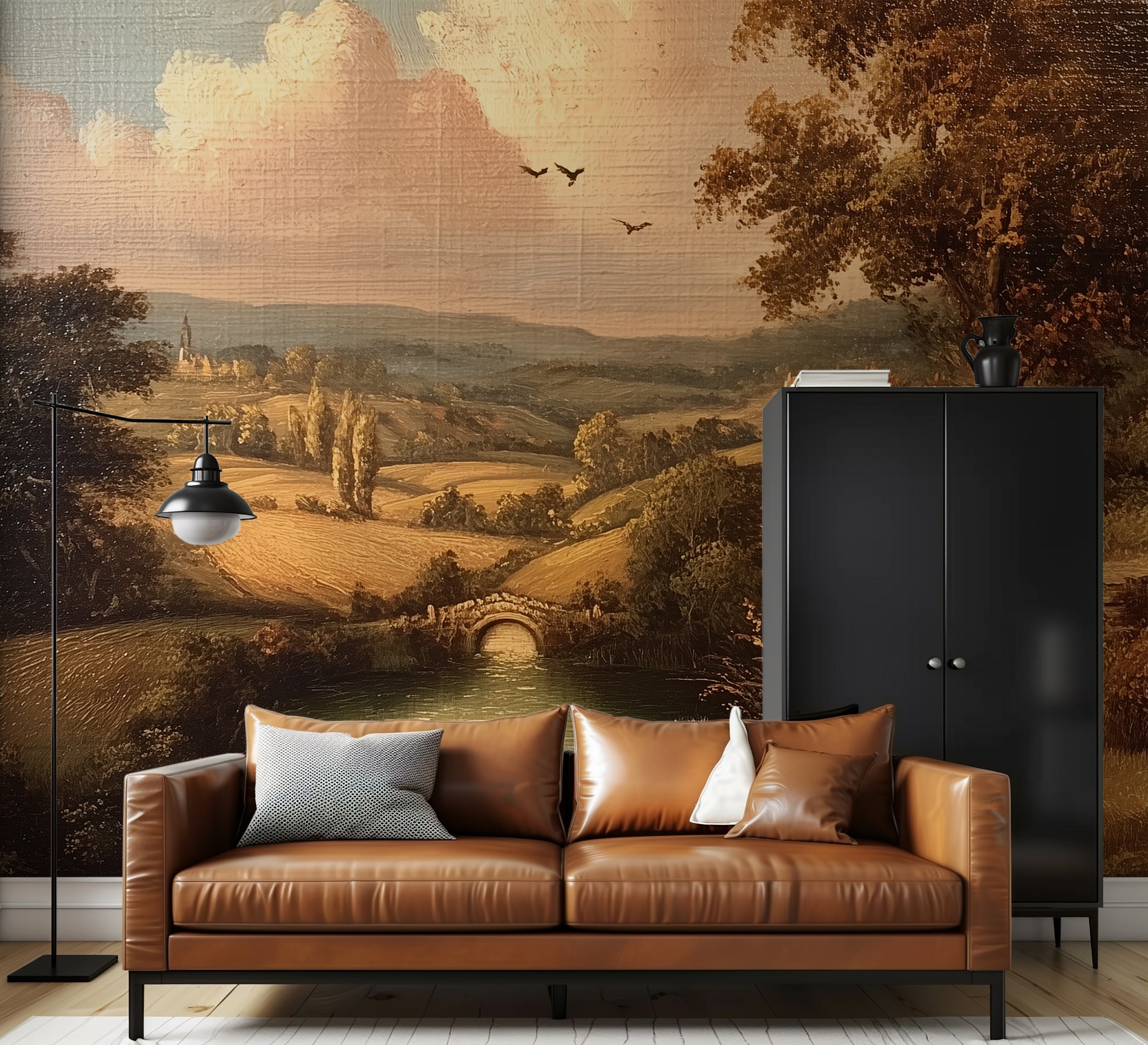 Vintage scenic landscape wall mural

Oil painting style countryside wallpaper