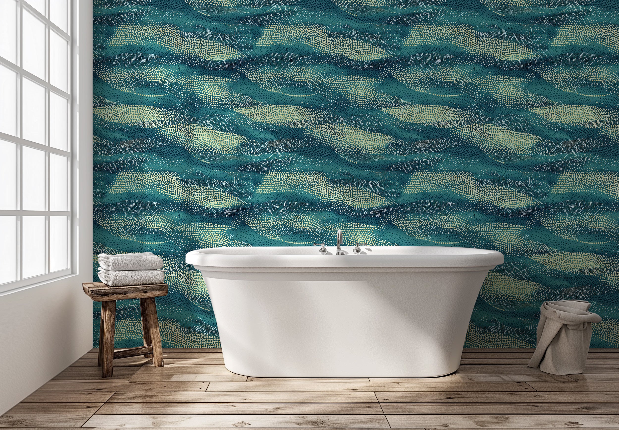 Bleu and beige abstract ocean waves wallpaper for accent walls
Peel and stick wallpaper with small dots pattern