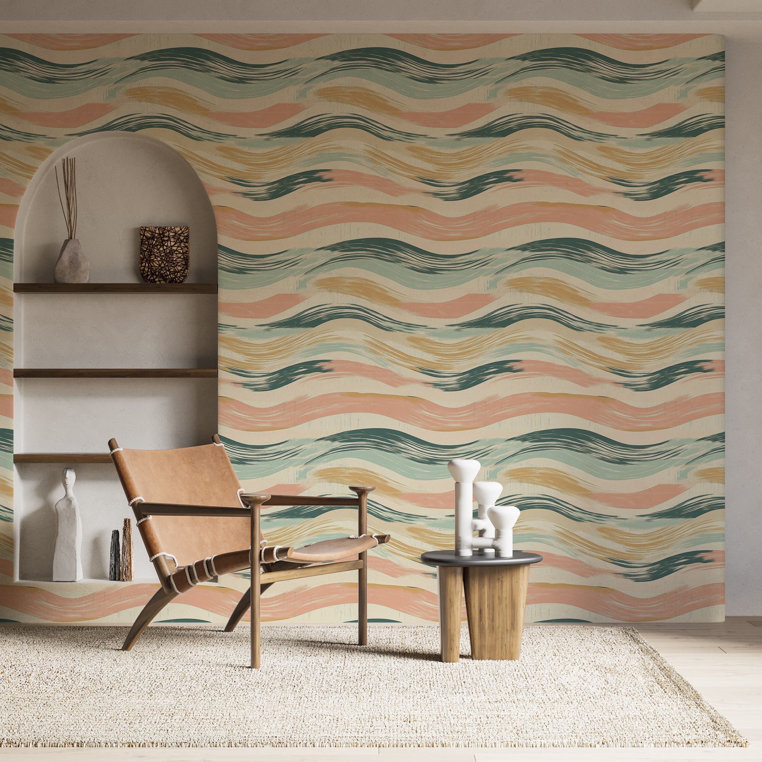 Pastel colors wavy wallpaper for playful wall decor
Peel and stick colorful wallpaper with wave pattern