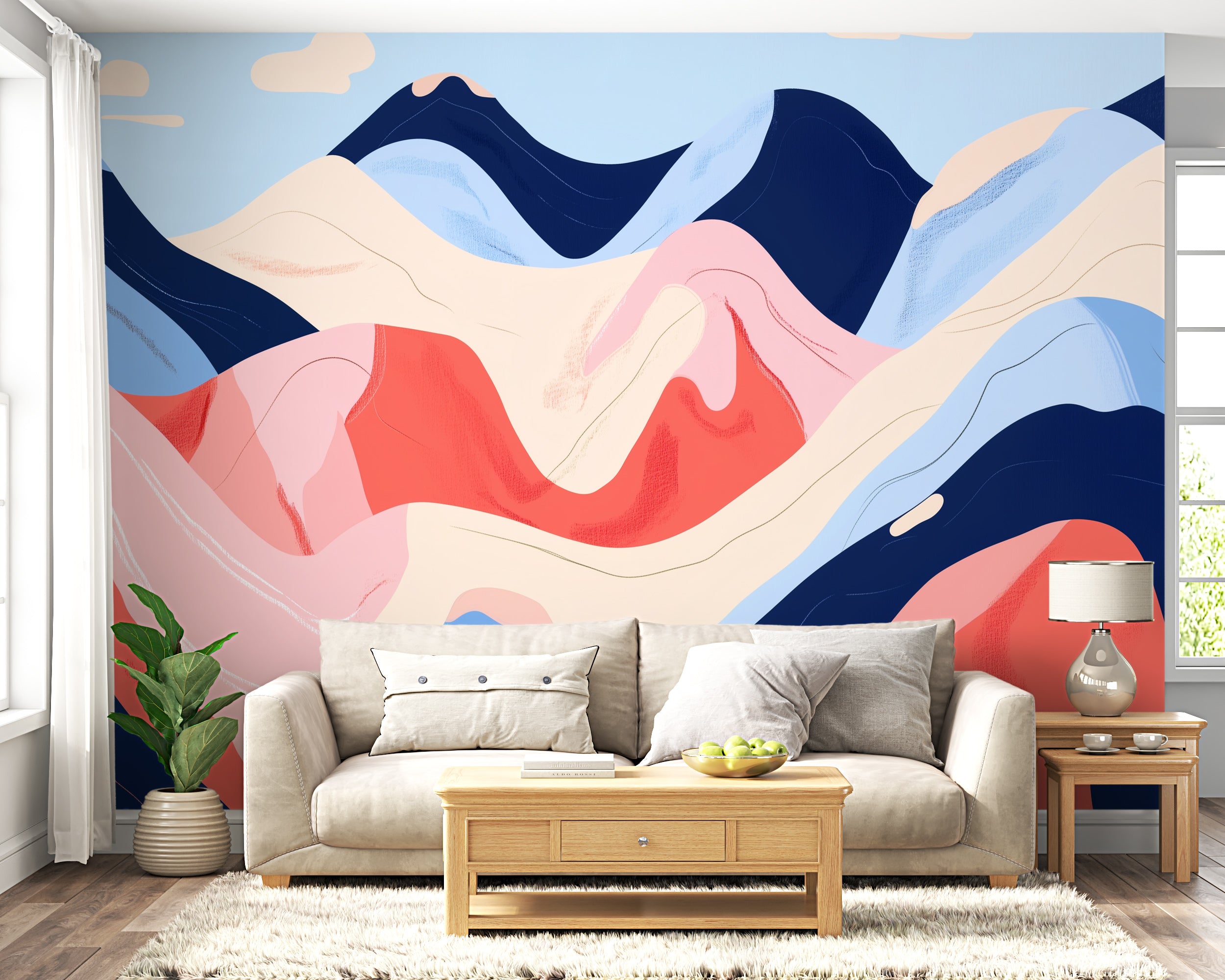 Abstract mountain mural.
Pastel colored mountain wallpaper.