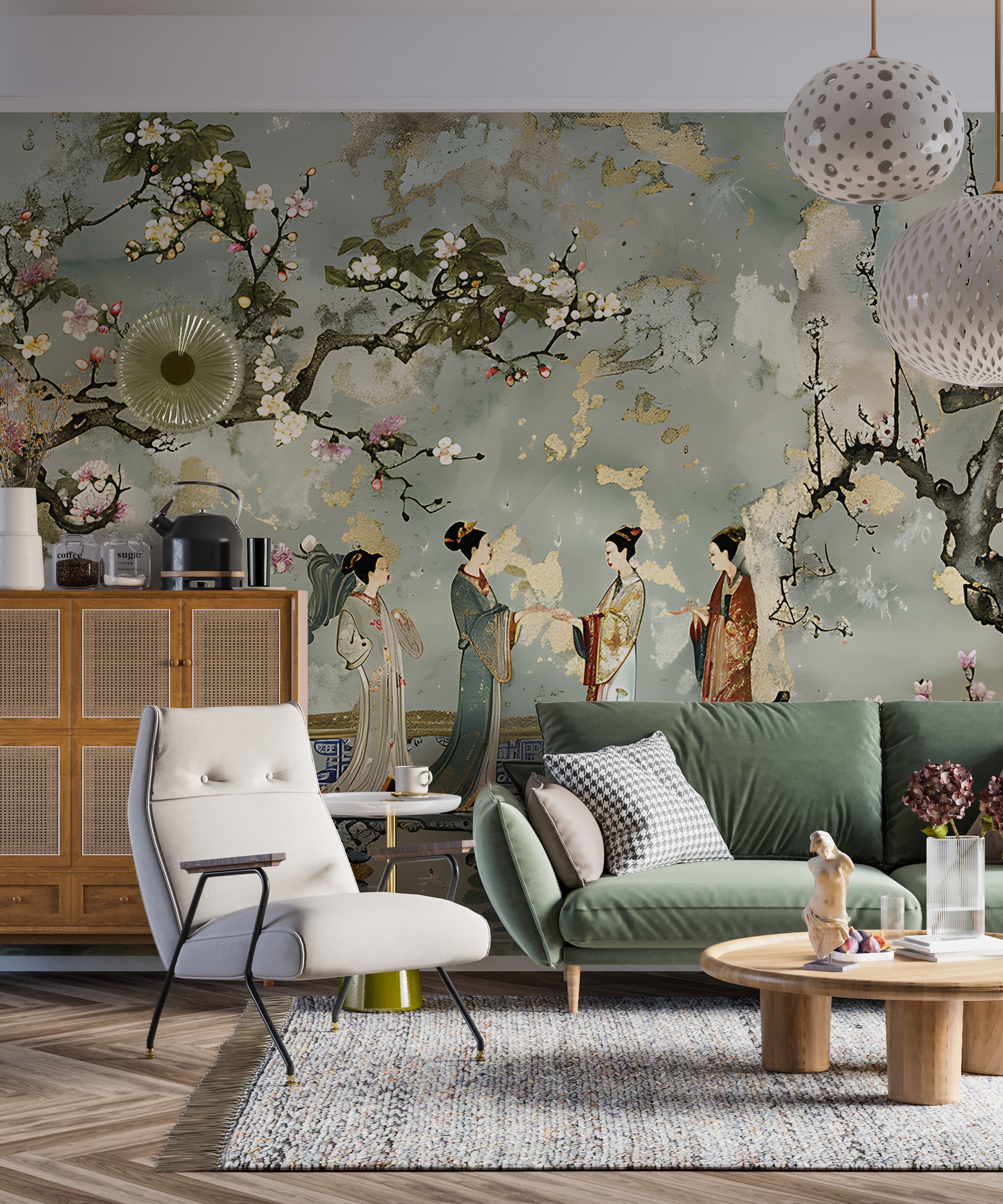 Elegant Mural with Traditional Japanese Scenes