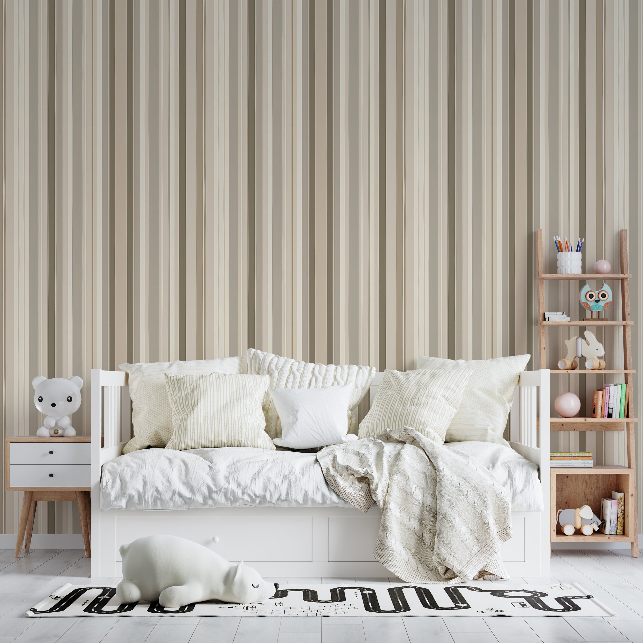 Beige Striped Peel and Stick Wallpaper Vertical Stripes Removable Wallpaper
