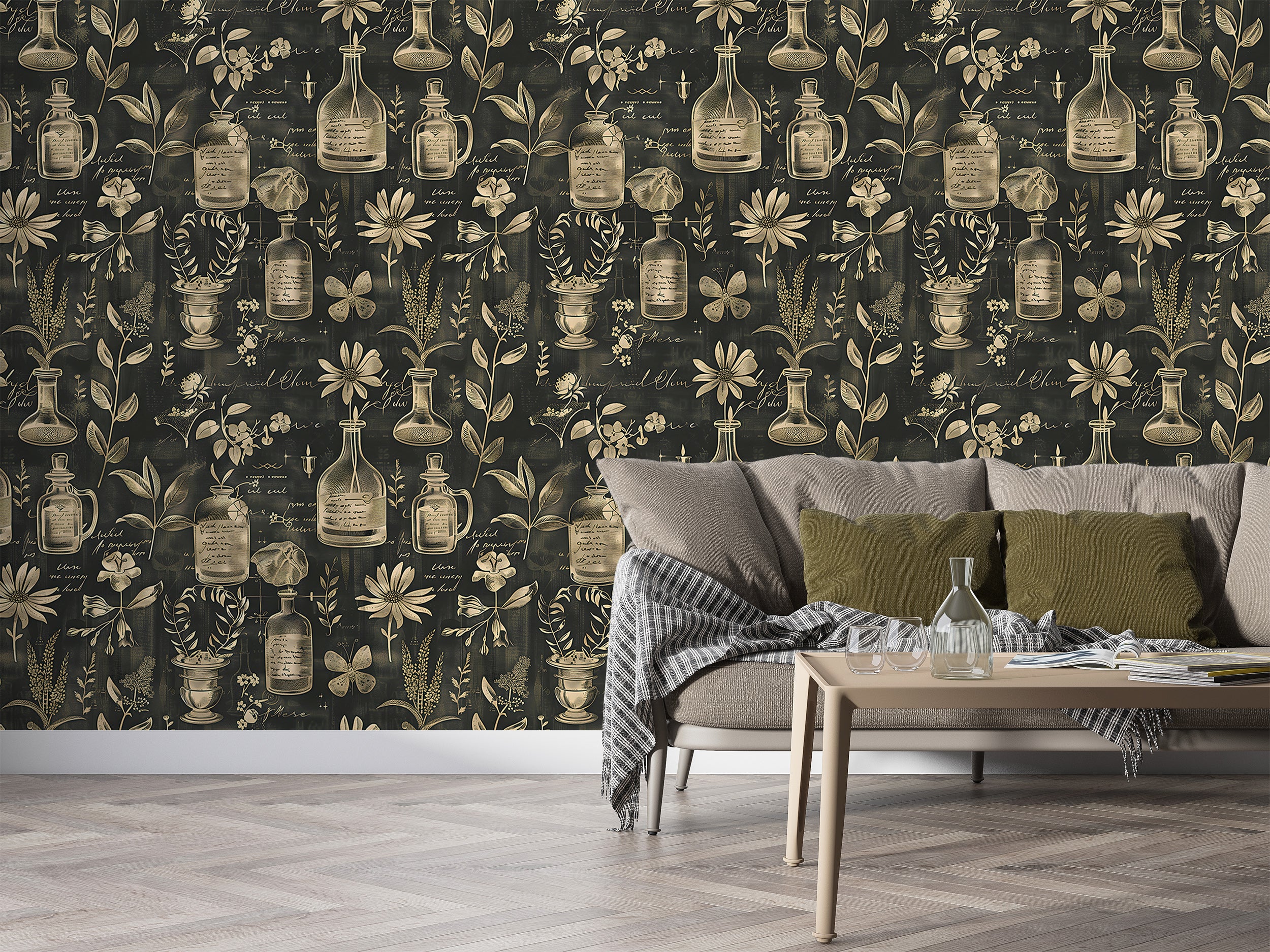 Removable old style wallpaper Alchemy-themed wall decor