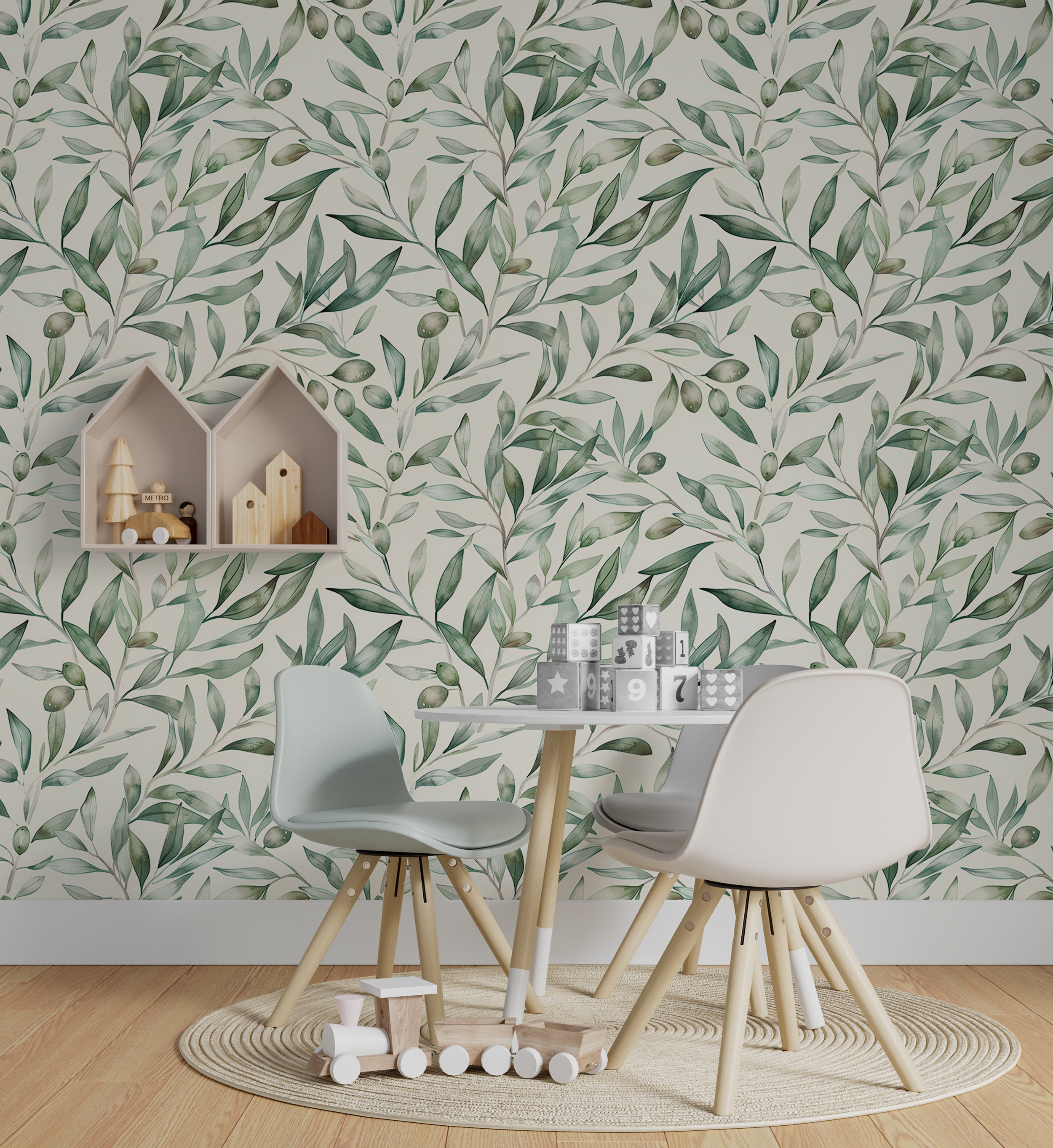 Soft botanical peel and stick wallpaper