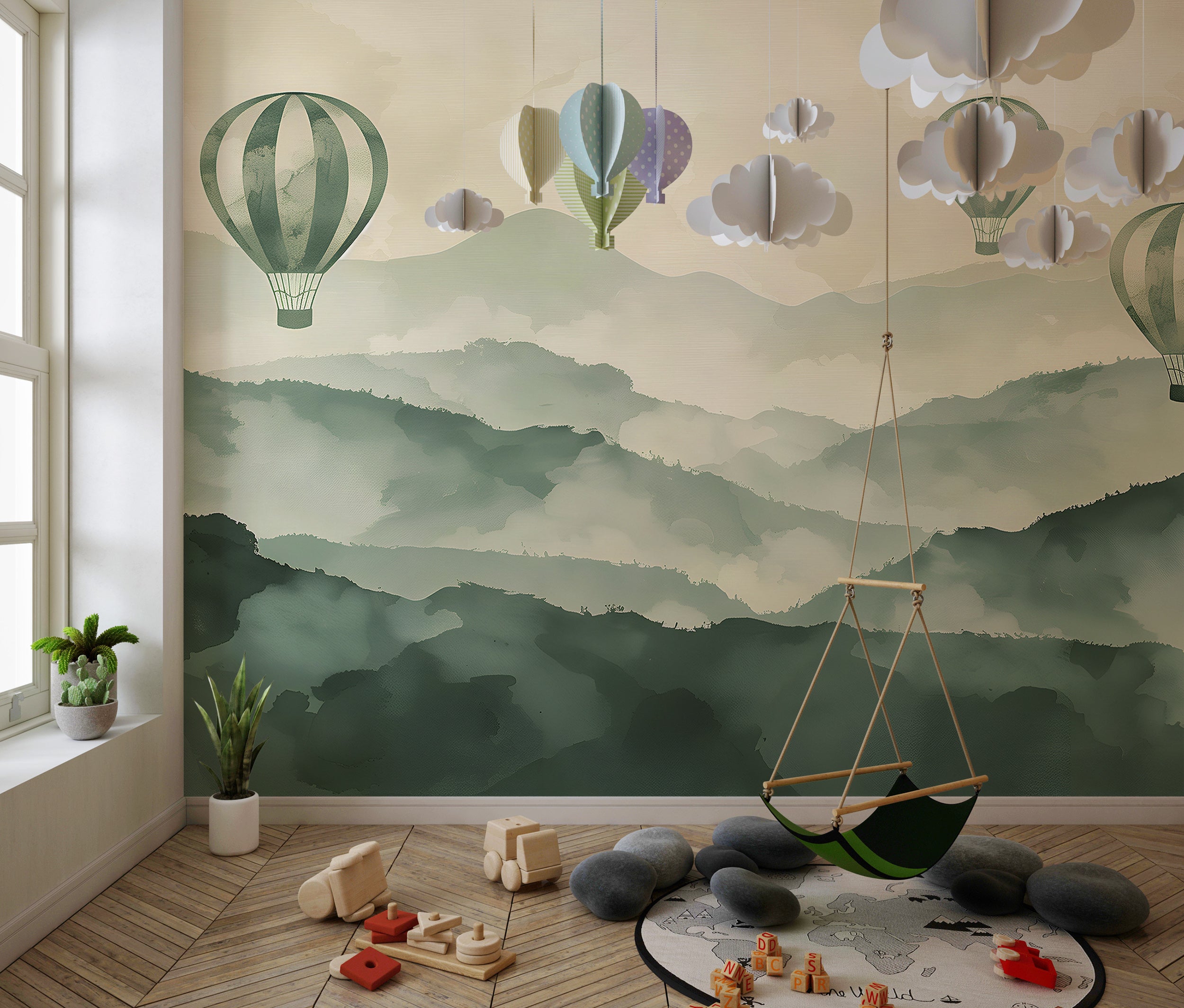 Playful hot air balloons nursery decor
