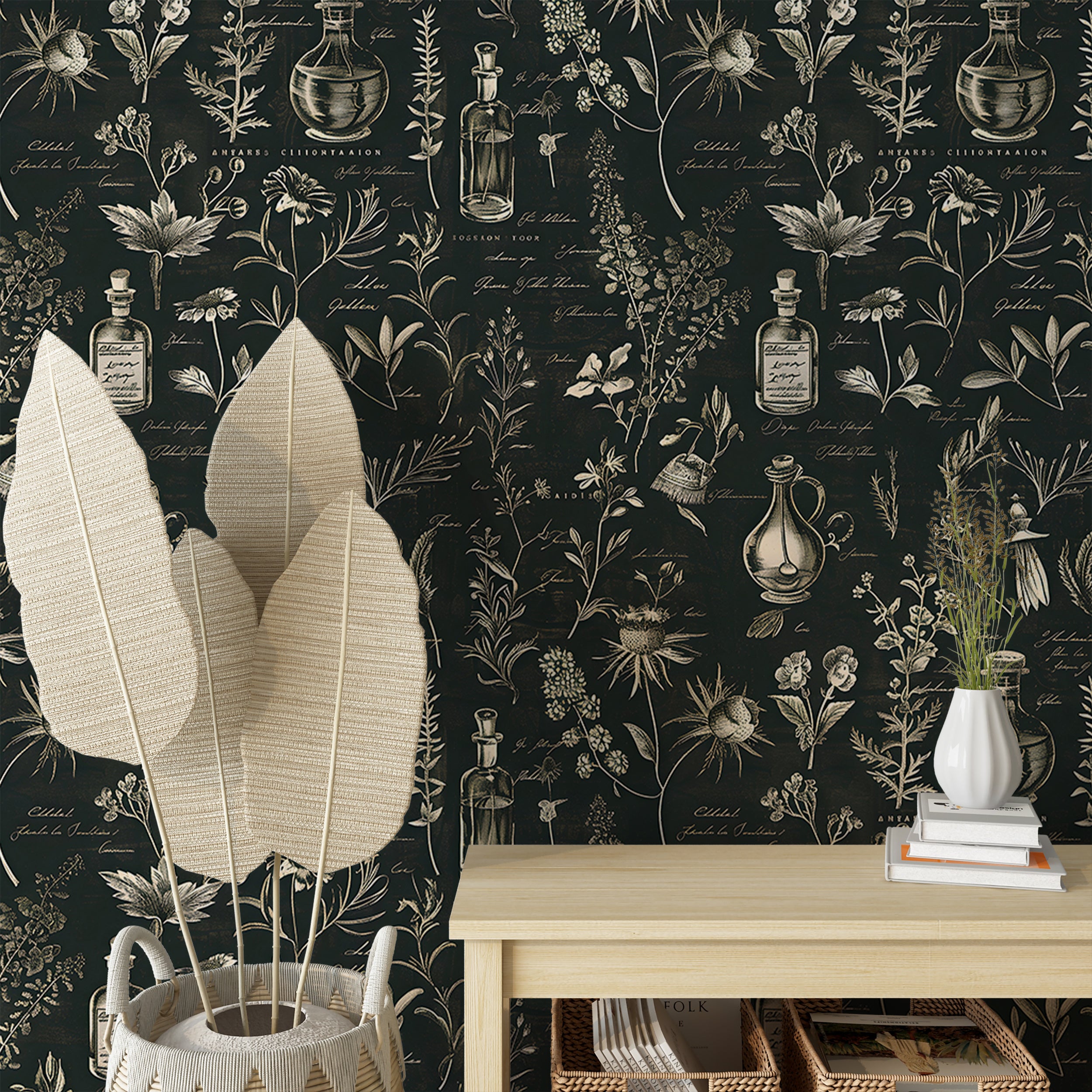 Dark vintage botanical wallpaper peel and stick