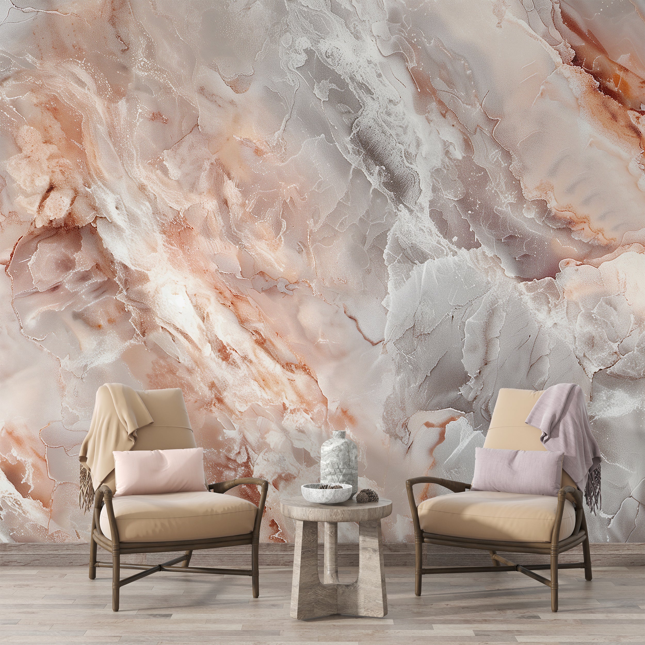 Soft pink and grey marble wallpaper Light natural stone texture mural