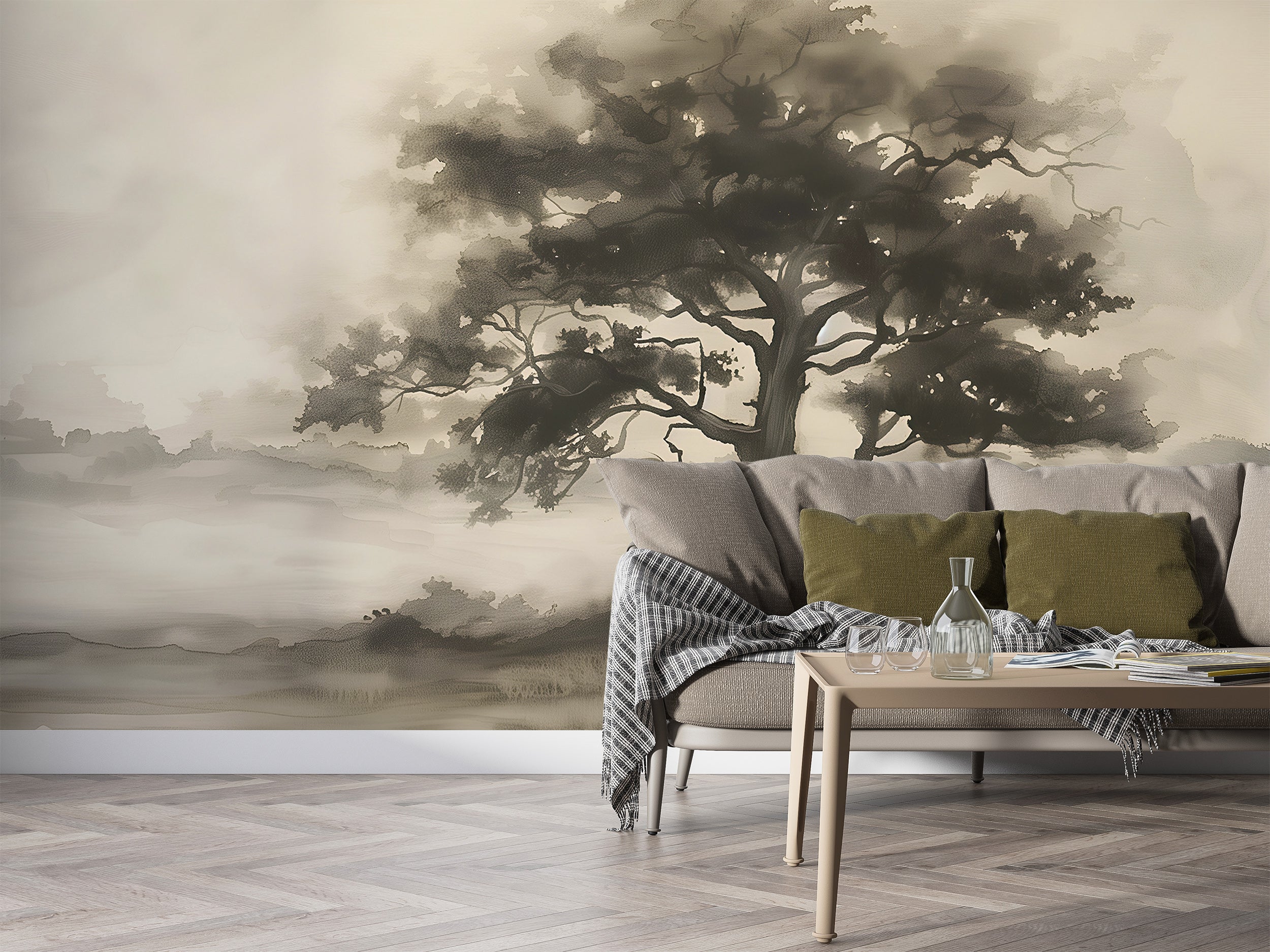 Traditional scenic tree wallpaper