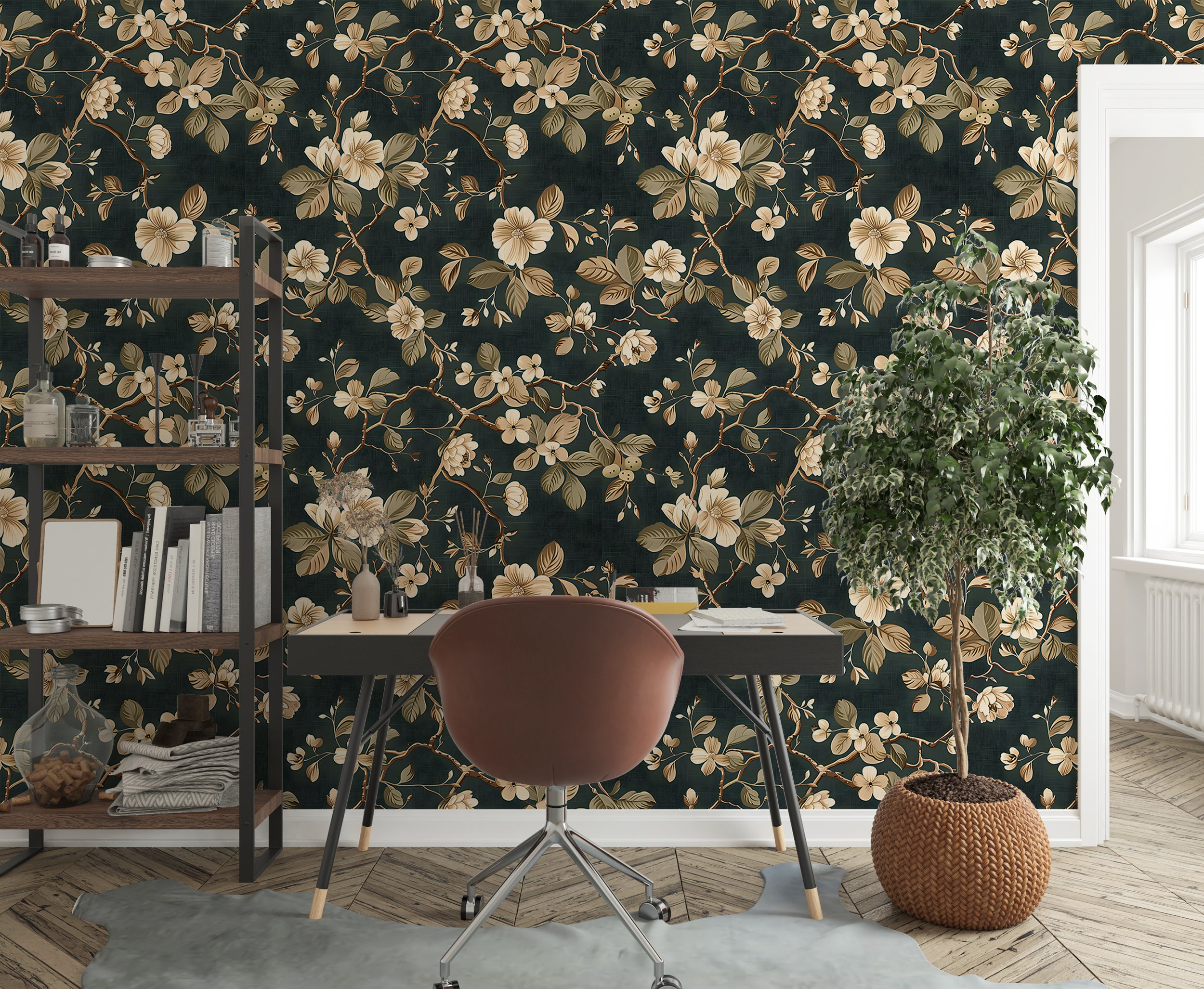 Green and gold floral wall decor