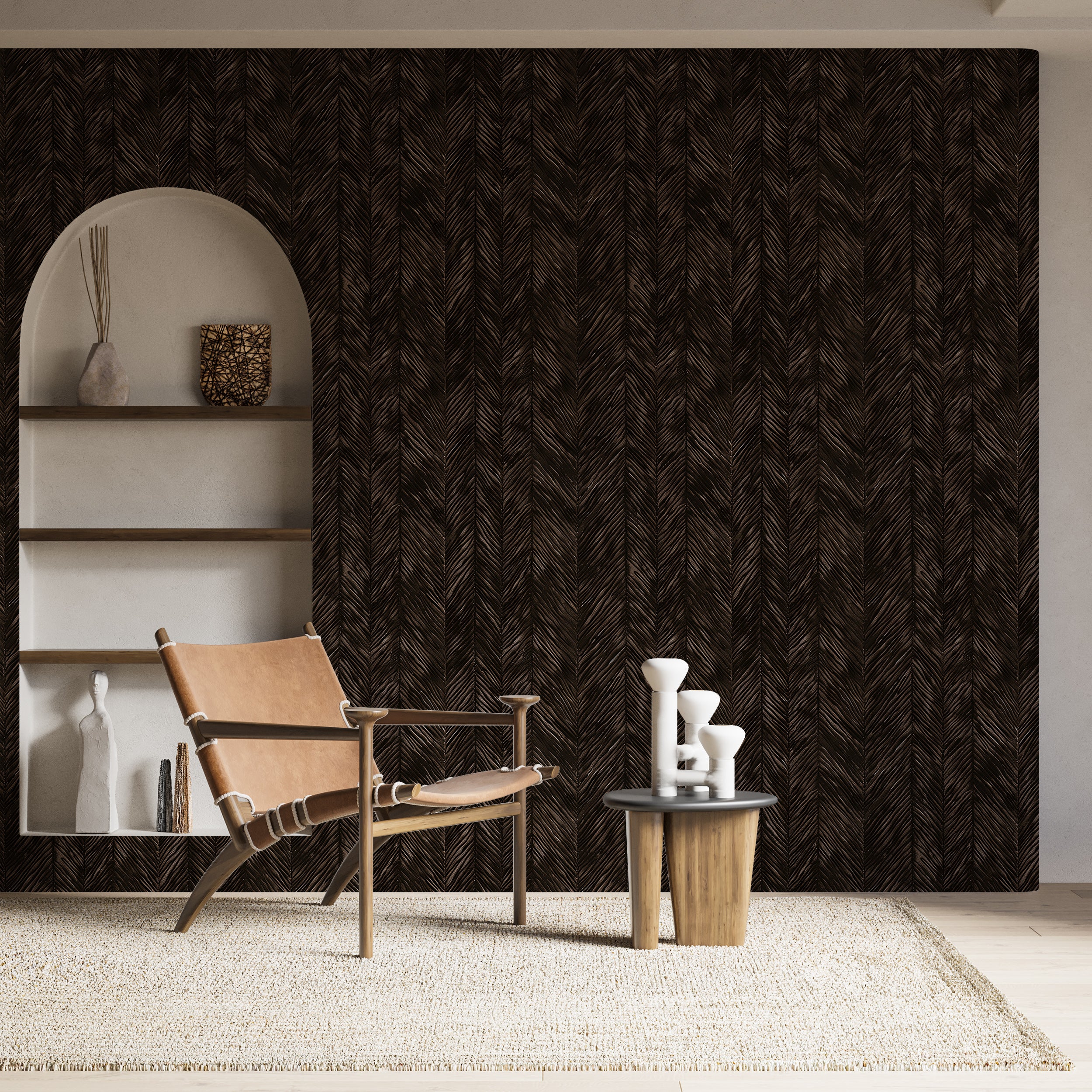 Elegant rich brown herringbone wallpaper