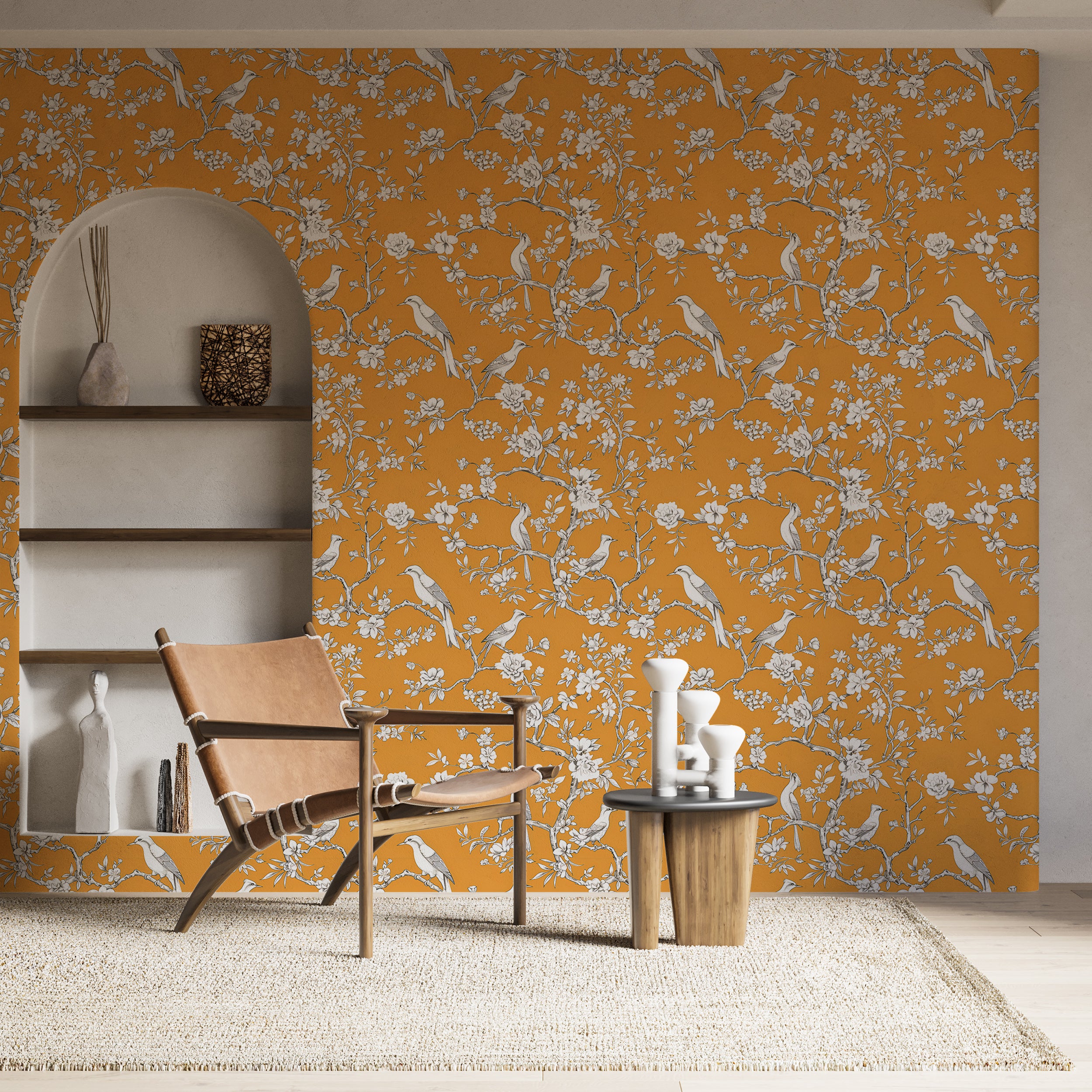 Elegant yellow and orange botanical wallpaper