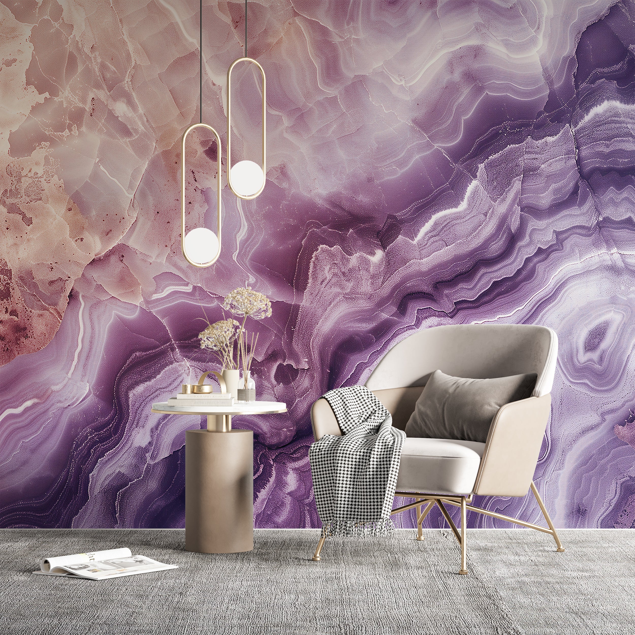 Luxurious Purple and Pink Marble Wall Mural, Colorful Abstract Accent Wall Wallpaper, Purple Stone Mural, Peel and Stick Removable Decor