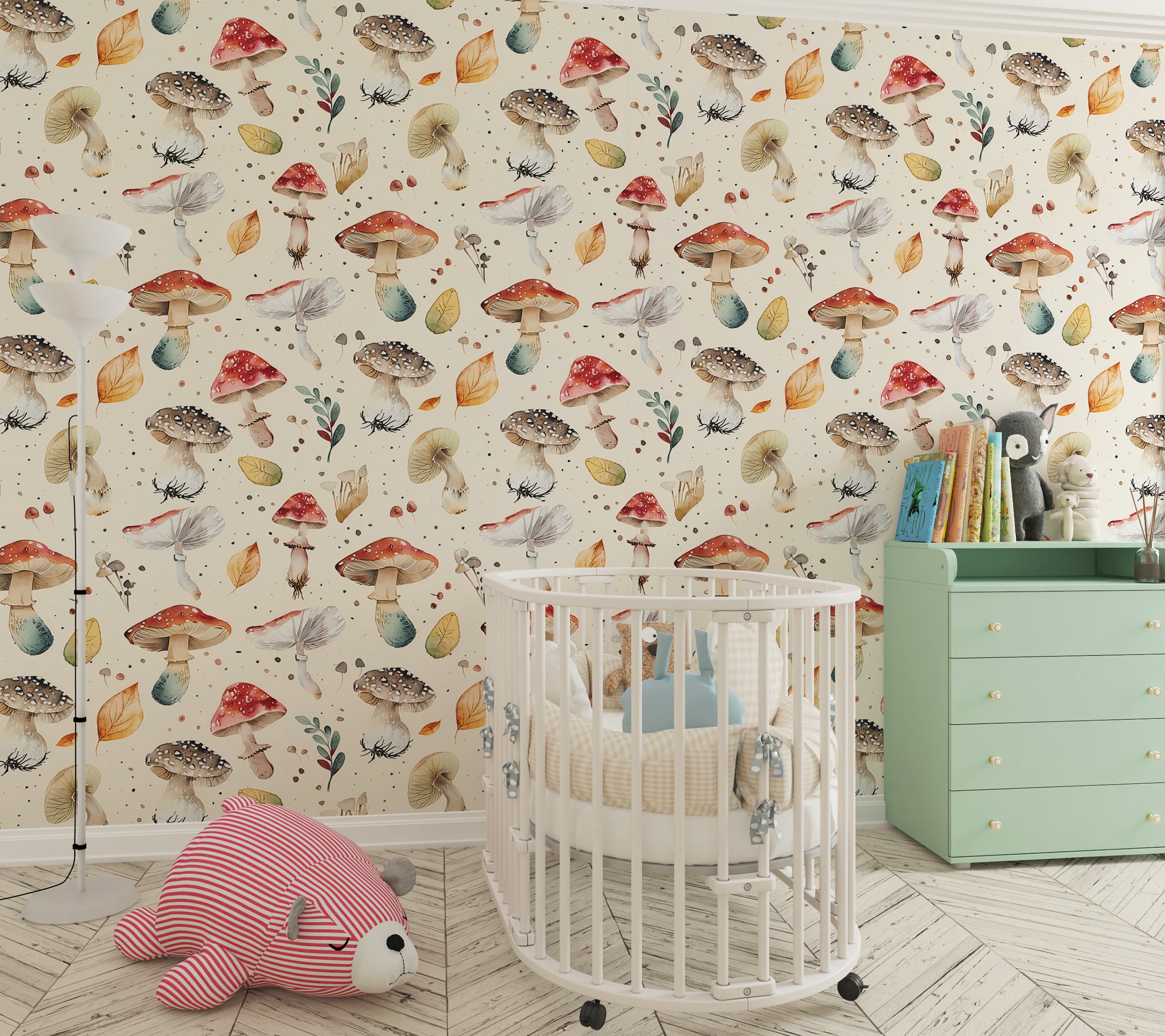 Removable mushroom wallpaper for playrooms