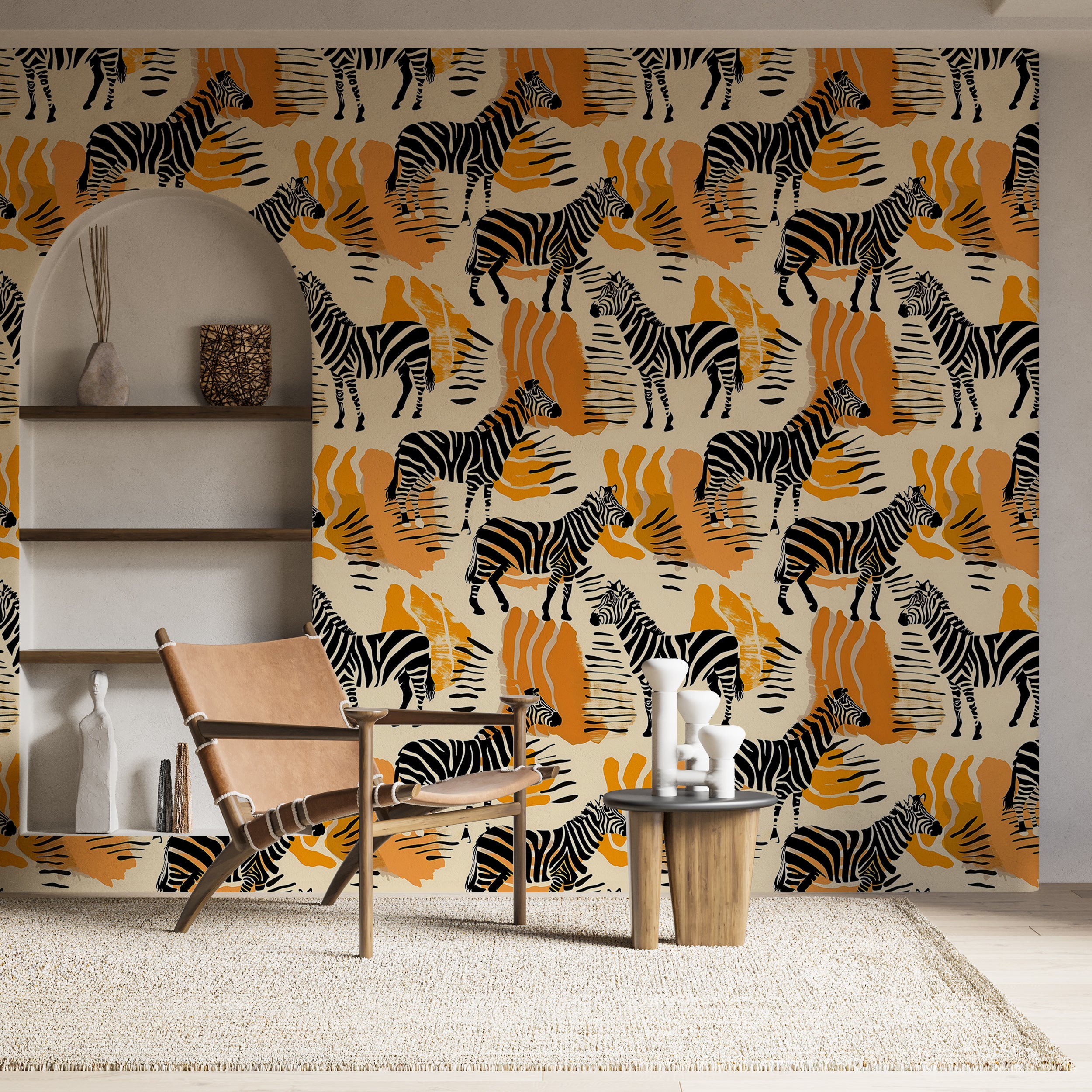 Zebra print wallpaper for accent wall Orange safari wallpaper with zebra stripes